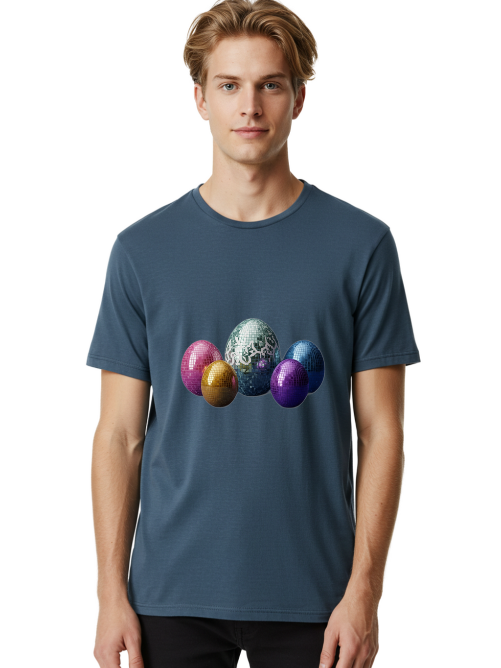 Disco-Eggs Men'S Graphic Tee, 100% Cotton, Comfortable Casual Summer Wear, Machine Washable, Disco Eggs, Mirrored Eggs, Colorful Eggs, Easter Eggs, Shiny Eggs, Festive Decoration, Party Accessories, Reflective Surfaces, Vibrant Colors, Baa452