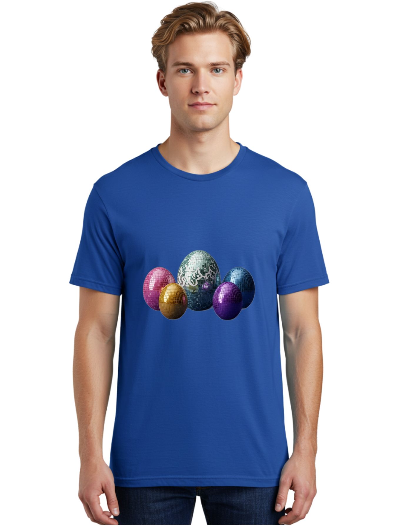 Disco-Eggs Men'S Graphic Tee, 100% Cotton, Comfortable Casual Summer Wear, Machine Washable, Disco Eggs, Mirrored Eggs, Colorful Eggs, Easter Eggs, Shiny Eggs, Festive Decoration, Party Accessories, Reflective Surfaces, Vibrant Colors, Baa452