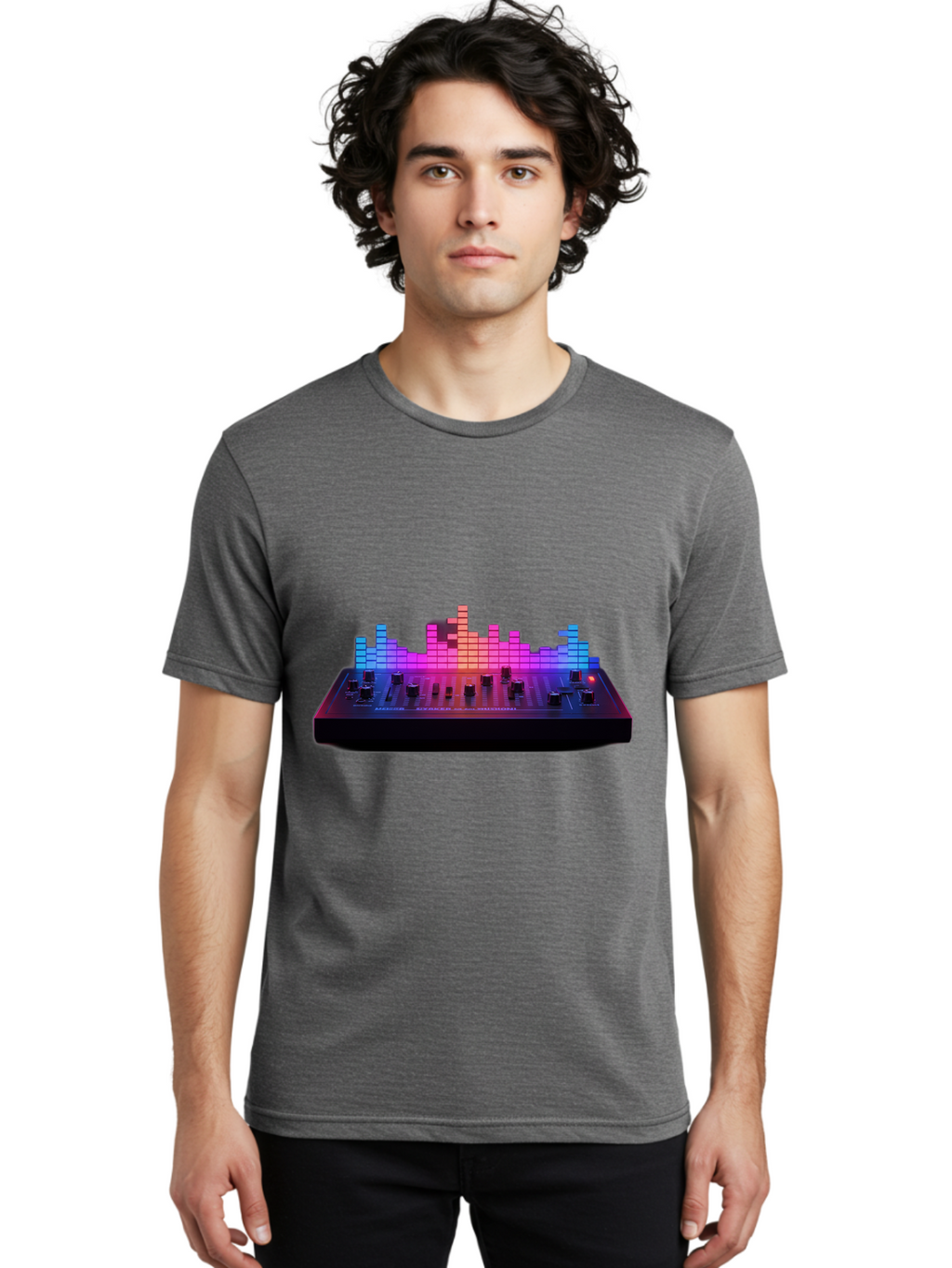 Dj-Controller Men'S Graphic Tee, 100% Cotton, Comfortable Casual Summer Wear, Machine Washable, Dj Equipment, Music Production, Sound Mixer, Audio Technology, Electronic Dance Music, Beat Matching, Dj Software, Music Creation, Sound Waves Baa453