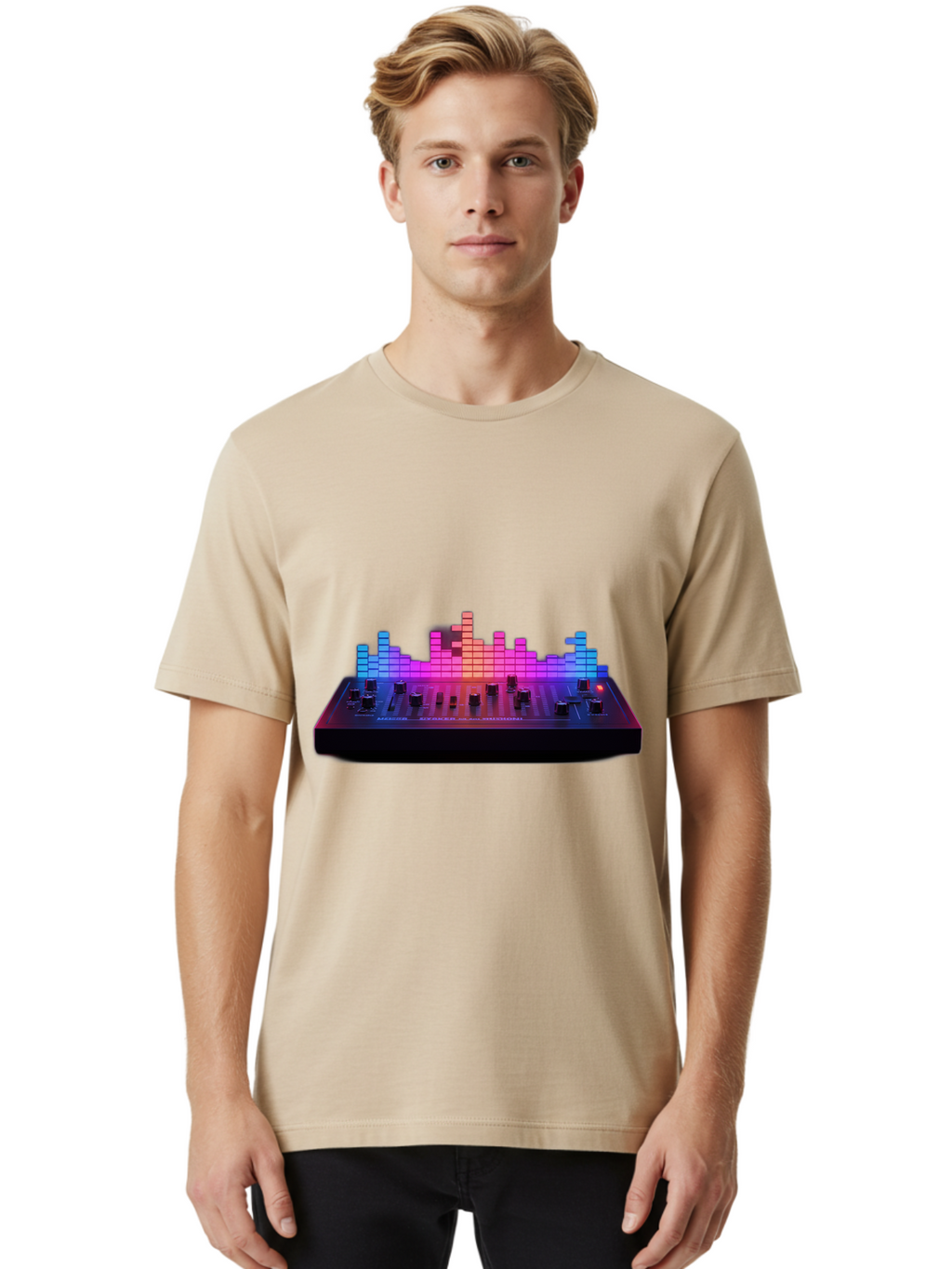 Dj-Controller Men'S Graphic Tee, 100% Cotton, Comfortable Casual Summer Wear, Machine Washable, Dj Equipment, Music Production, Sound Mixer, Audio Technology, Electronic Dance Music, Beat Matching, Dj Software, Music Creation, Sound Waves Baa453