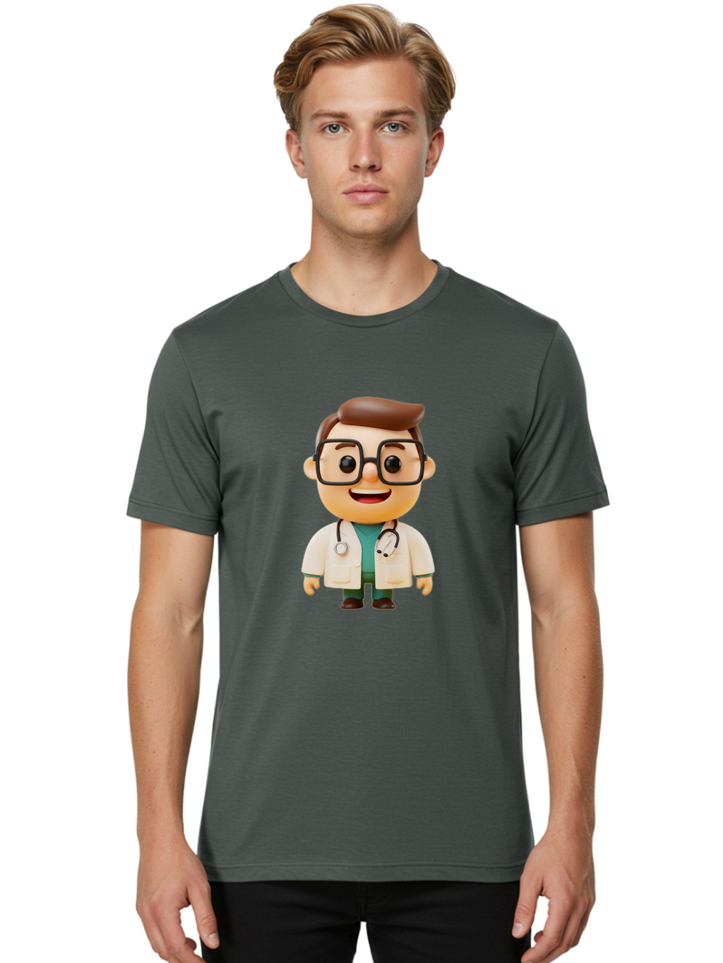 Doctor-2 Men'S Graphic Tee, 100% Cotton, Comfortable Casual Summer Wear, Machine Washable, Cartoon Doctor, Medical Professional, Health Care, Stethoscope, Lab Coat, Glasses, Friendly Smile, Medical Care, Healthcare Worker, Doctor Illustration Baa456
