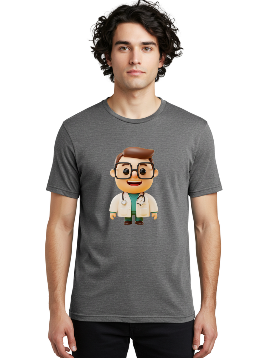 Doctor-2 Men'S Graphic Tee, 100% Cotton, Comfortable Casual Summer Wear, Machine Washable, Cartoon Doctor, Medical Professional, Health Care, Stethoscope, Lab Coat, Glasses, Friendly Smile, Medical Care, Healthcare Worker, Doctor Illustration Baa456