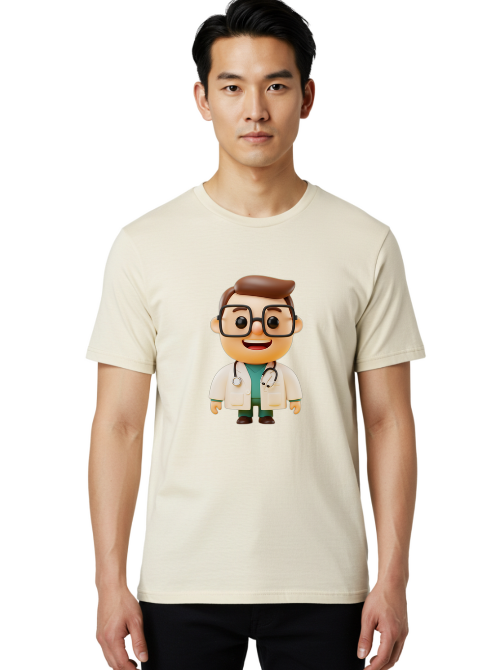 Doctor-2 Men'S Graphic Tee, 100% Cotton, Comfortable Casual Summer Wear, Machine Washable, Cartoon Doctor, Medical Professional, Health Care, Stethoscope, Lab Coat, Glasses, Friendly Smile, Medical Care, Healthcare Worker, Doctor Illustration Baa456