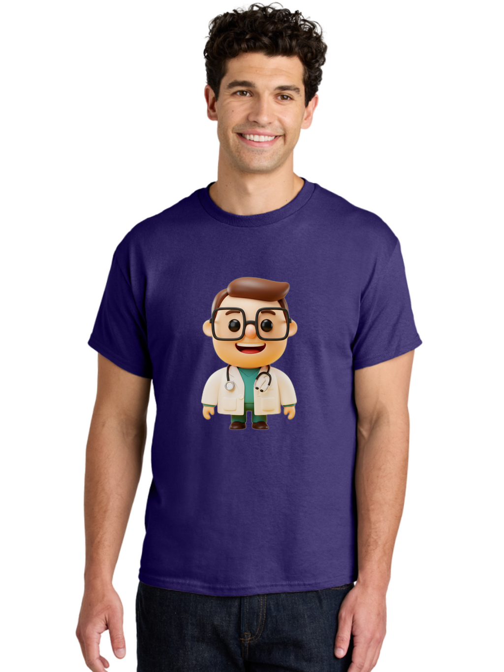 Doctor-2 Men'S Graphic Tee, 100% Cotton, Comfortable Casual Summer Wear, Machine Washable, Cartoon Doctor, Medical Professional, Health Care, Stethoscope, Lab Coat, Glasses, Friendly Smile, Medical Care, Healthcare Worker, Doctor Illustration Baa456