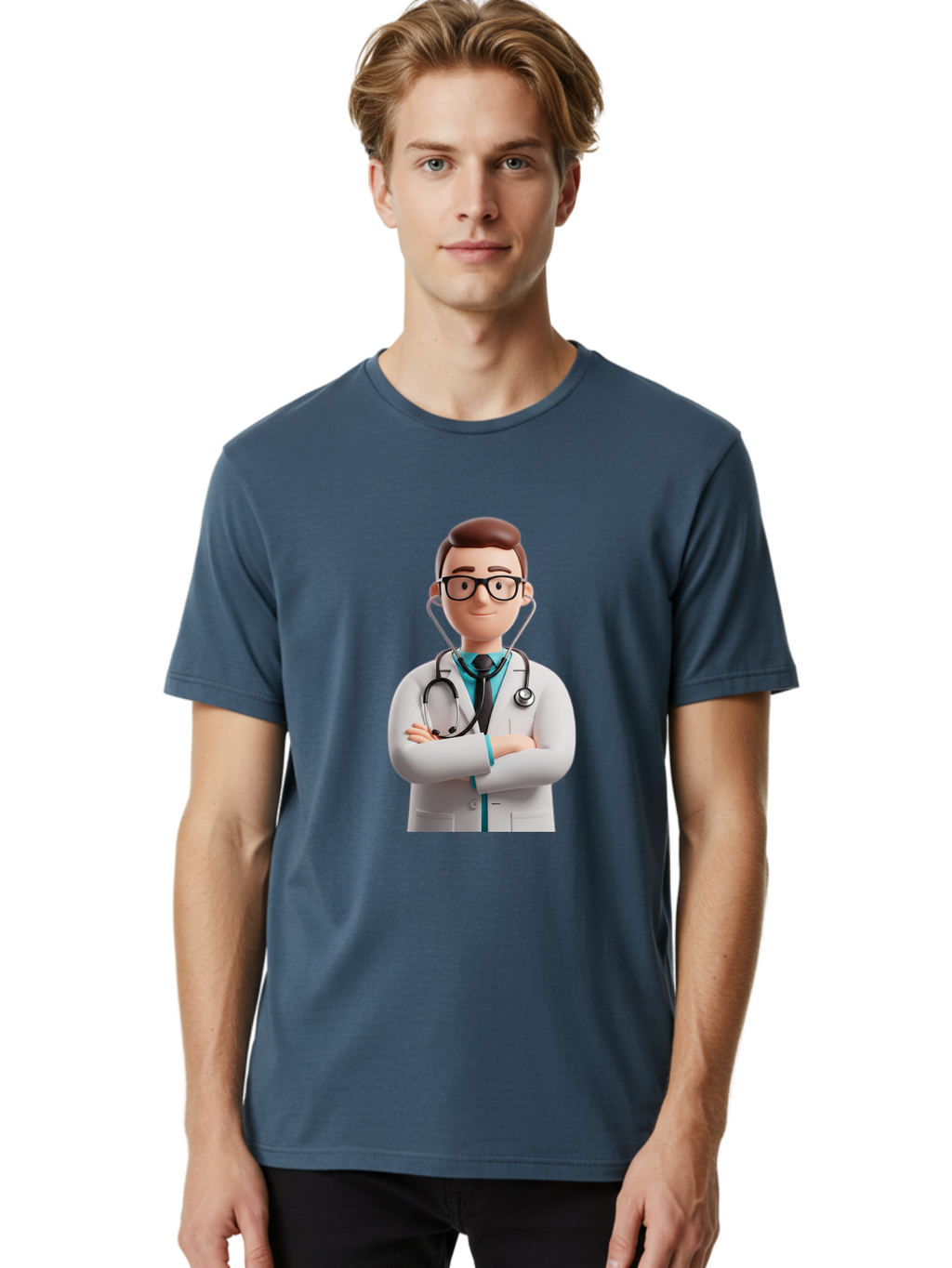 Doctor-3 Men'S Graphic Tee, 100% Cotton, Comfortable Casual Summer Wear, Machine Washable, Cartoon Doctor, Medical Professional, Stethoscope Around Neck, White Lab Coat, Confident Pose, Medical Care, Healthcare Provider, Friendly Smile, Baa457