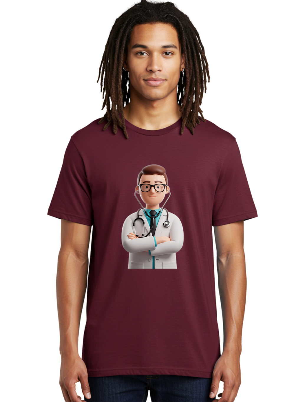 Doctor-3 Men'S Graphic Tee, 100% Cotton, Comfortable Casual Summer Wear, Machine Washable, Cartoon Doctor, Medical Professional, Stethoscope Around Neck, White Lab Coat, Confident Pose, Medical Care, Healthcare Provider, Friendly Smile, Baa457