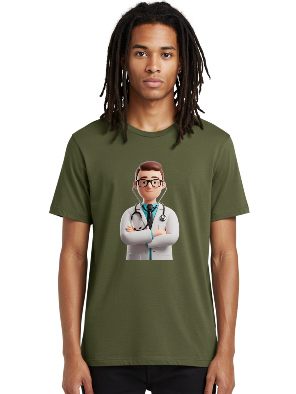 Doctor-3 Men'S Graphic Tee, 100% Cotton, Comfortable Casual Summer Wear, Machine Washable, Cartoon Doctor, Medical Professional, Stethoscope Around Neck, White Lab Coat, Confident Pose, Medical Care, Healthcare Provider, Friendly Smile, Baa457