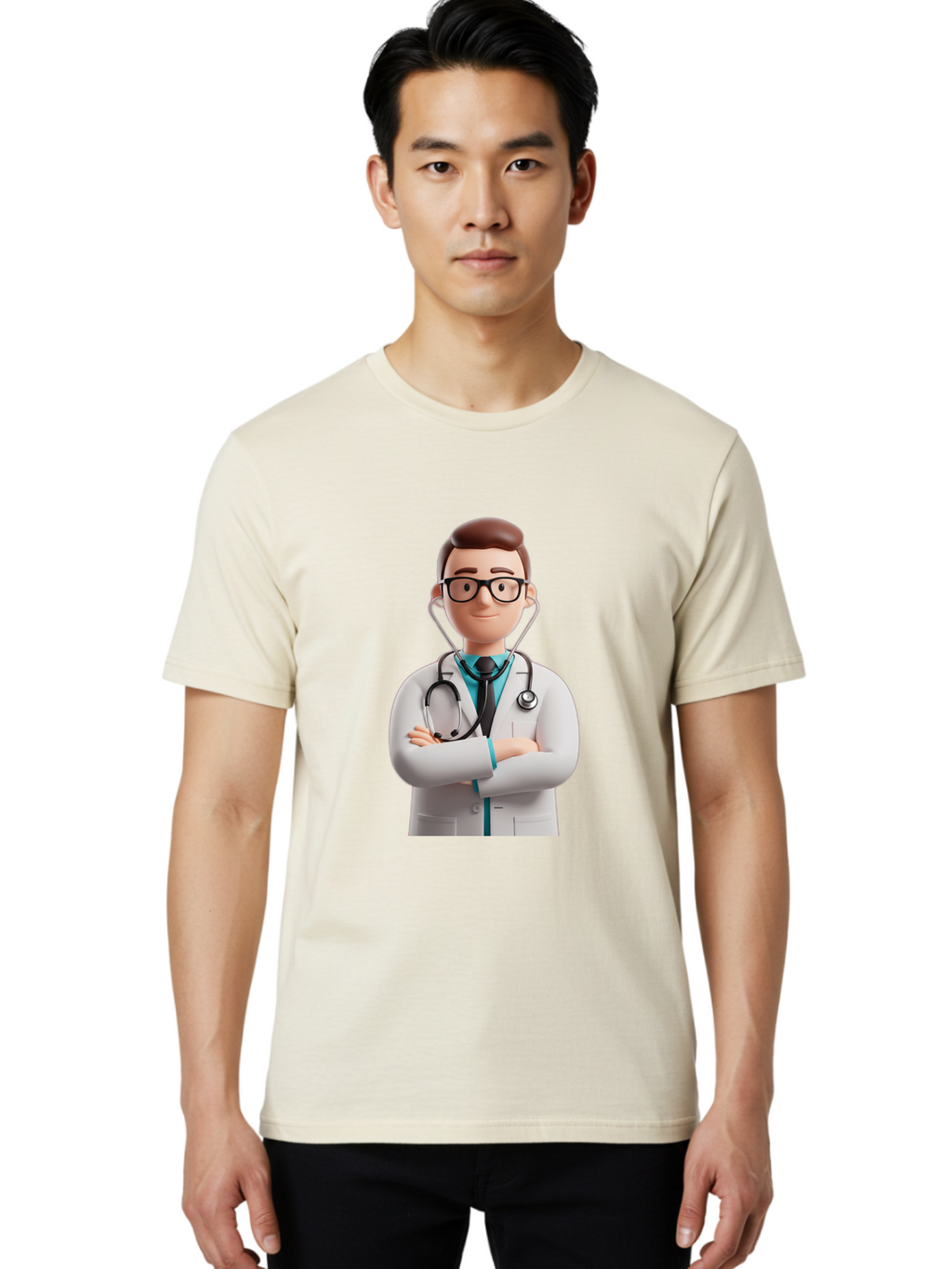Doctor-3 Men'S Graphic Tee, 100% Cotton, Comfortable Casual Summer Wear, Machine Washable, Cartoon Doctor, Medical Professional, Stethoscope Around Neck, White Lab Coat, Confident Pose, Medical Care, Healthcare Provider, Friendly Smile, Baa457