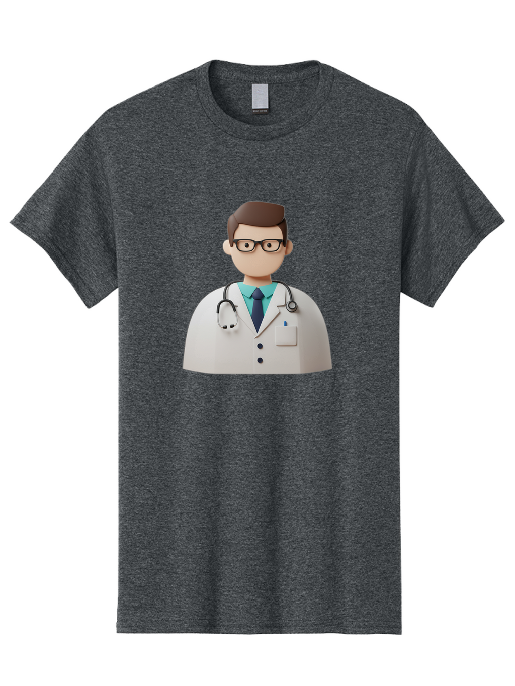 Doctor-5 Men'S Graphic Tee, 100% Cotton, Comfortable Casual Summer Wear, Machine Washable, 3D Cartoon Doctor, Medical Professional, Stethoscope Around Neck, White Lab Coat, Glasses, Blue Shirt, Dark Blue Tie, Healthcare, Medical Care, Baa460
