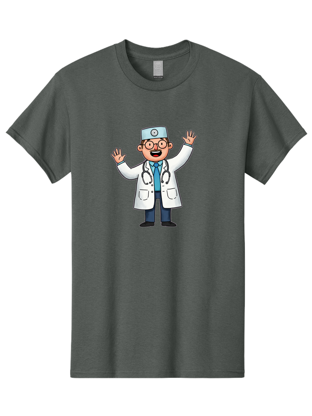 Doctor-6 Men'S Graphic Tee, 100% Cotton, Comfortable Casual Summer Wear, Machine Washable, Cartoon Doctor, Healthcare Professional, Medical Illustration, White Lab Coat, Stethoscope, Blue Tie, Smiling Doctor, Friendly Gesture, Baa461
