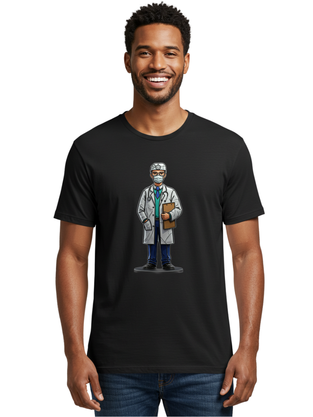 Doctor-8 Men'S Graphic Tee, 100% Cotton, Comfortable Casual Summer Wear, Machine Washable, Male Doctor, Medical Professional, Lab Coat, Stethoscope, Clipboard, Medical Attire, Healthcare Worker, Medical Mask Baa463