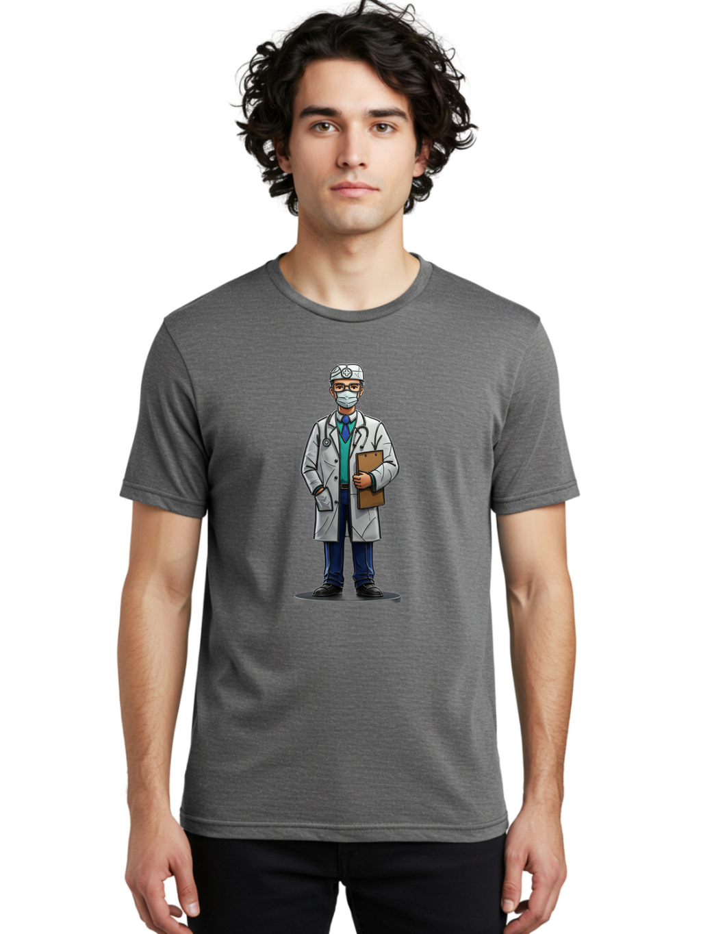Doctor-8 Men'S Graphic Tee, 100% Cotton, Comfortable Casual Summer Wear, Machine Washable, Male Doctor, Medical Professional, Lab Coat, Stethoscope, Clipboard, Medical Attire, Healthcare Worker, Medical Mask Baa463