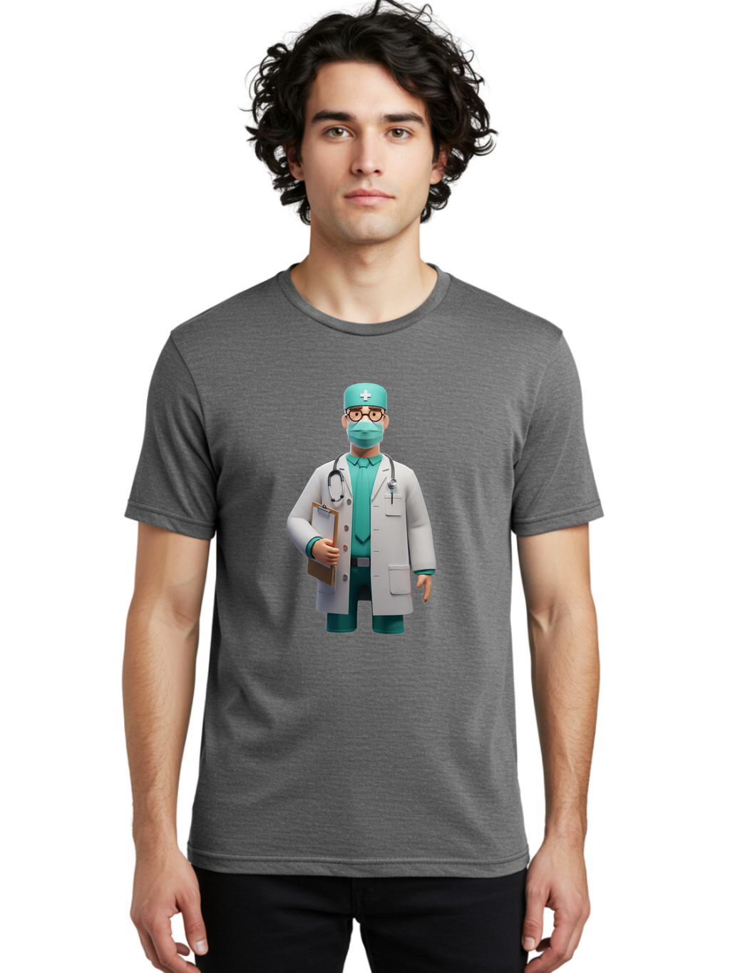 Doctor-9 Men'S Graphic Tee, 100% Cotton, Comfortable Casual Summer Wear, Machine Washable, 3D Cartoon Doctor, Medical Professional, White Coat, Stethoscope, Clipboard, Surgical Mask, Medical Hat, Healthcare Worker, Medical Attire, Baa464