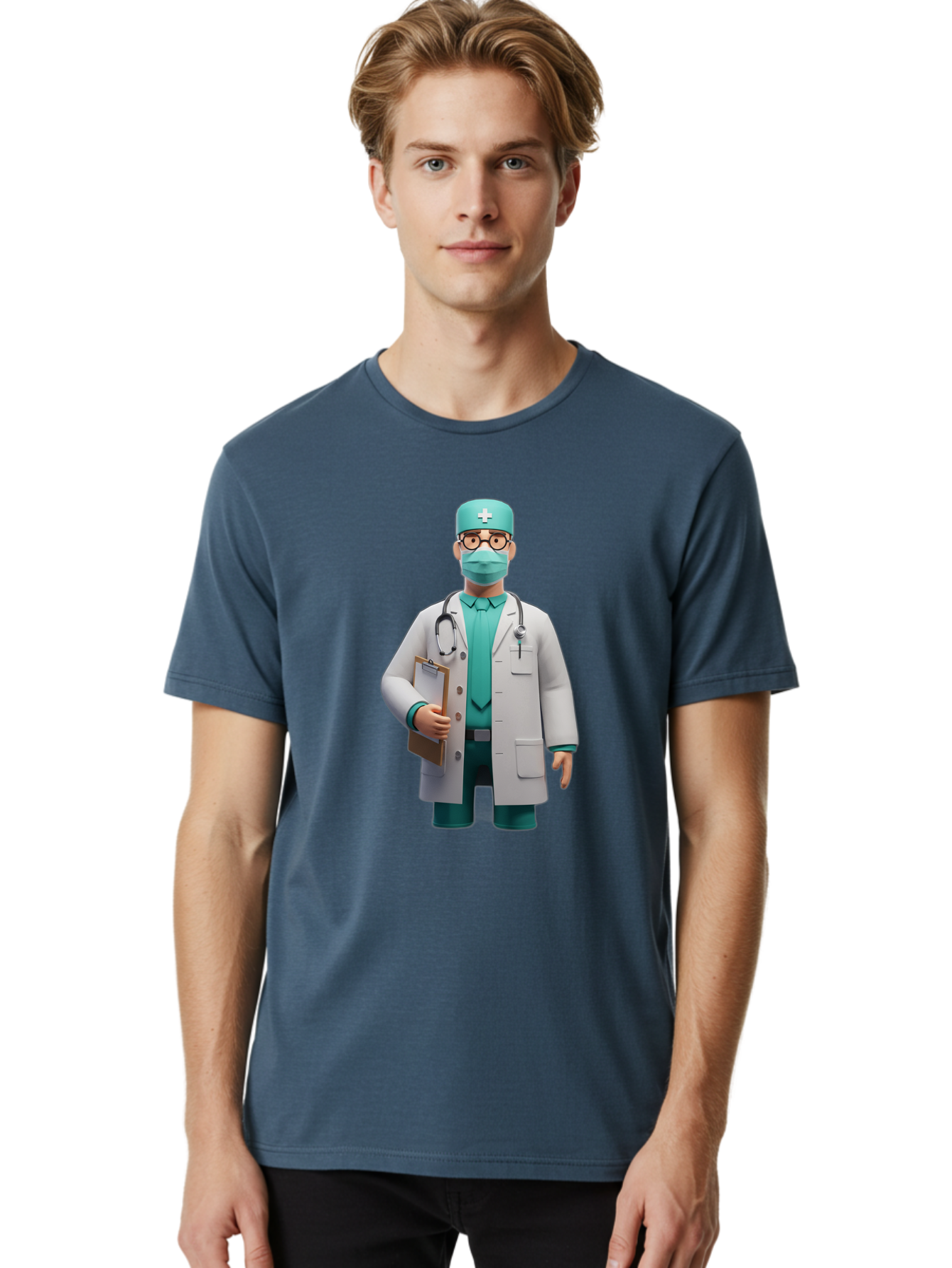 Doctor-9 Men'S Graphic Tee, 100% Cotton, Comfortable Casual Summer Wear, Machine Washable, 3D Cartoon Doctor, Medical Professional, White Coat, Stethoscope, Clipboard, Surgical Mask, Medical Hat, Healthcare Worker, Medical Attire, Baa464