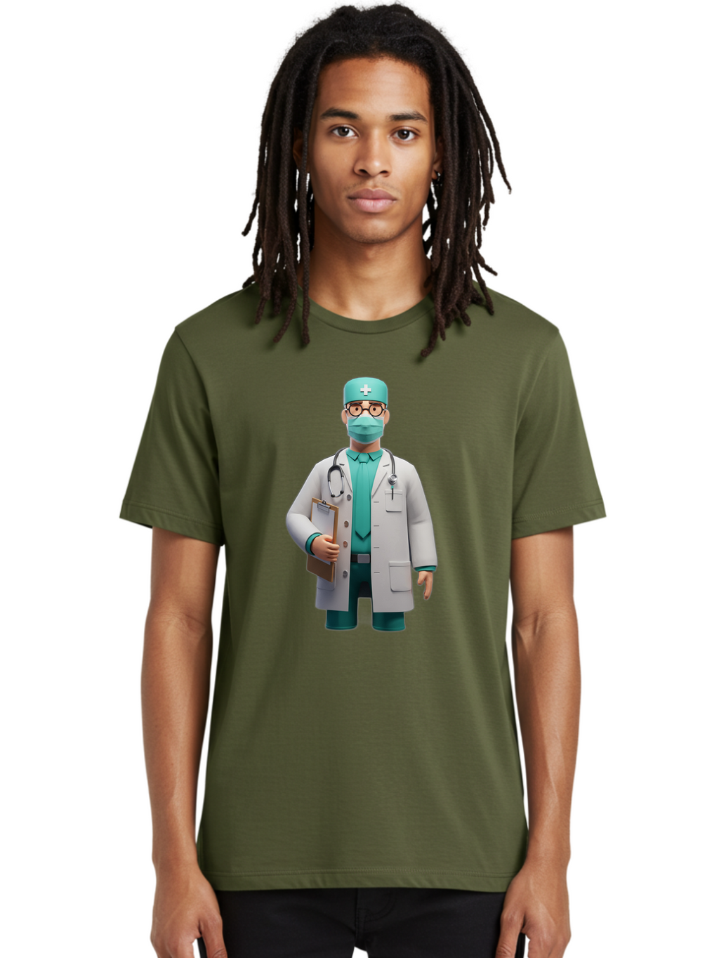 Doctor-9 Men'S Graphic Tee, 100% Cotton, Comfortable Casual Summer Wear, Machine Washable, 3D Cartoon Doctor, Medical Professional, White Coat, Stethoscope, Clipboard, Surgical Mask, Medical Hat, Healthcare Worker, Medical Attire, Baa464