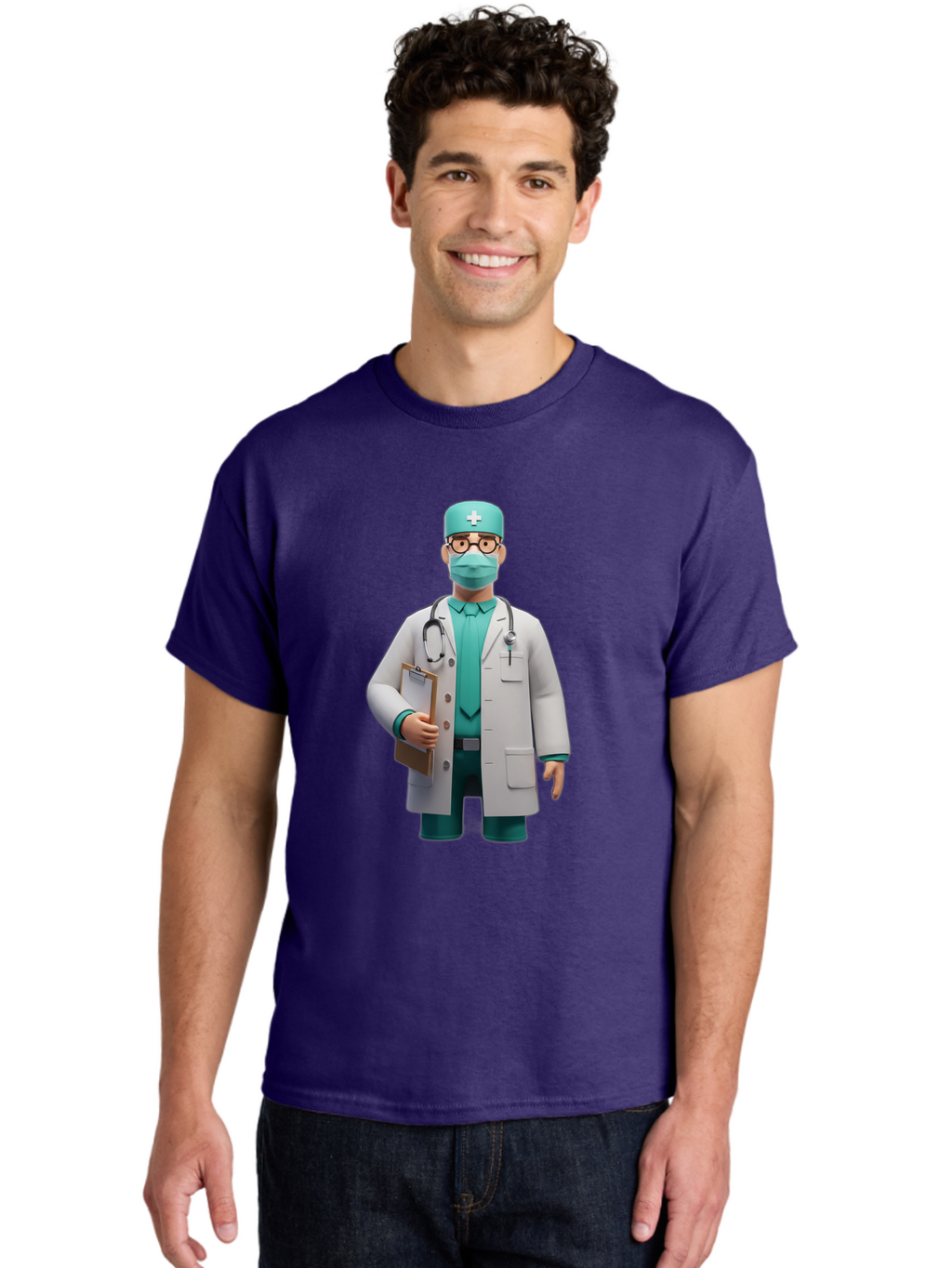 Doctor-9 Men'S Graphic Tee, 100% Cotton, Comfortable Casual Summer Wear, Machine Washable, 3D Cartoon Doctor, Medical Professional, White Coat, Stethoscope, Clipboard, Surgical Mask, Medical Hat, Healthcare Worker, Medical Attire, Baa464