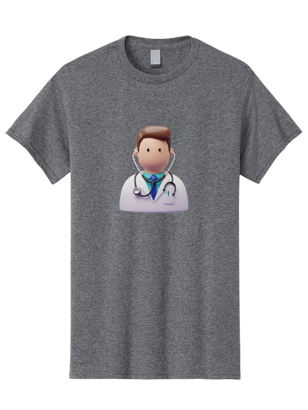 Doctor-Character-2 Men'S Graphic Tee, 100% Cotton, Comfortable Casual Summer Wear, Machine Washable, Cartoon Doctor, Medical Professional, Stethoscope, White Coat, Blue Tie, Health Care, Medical Illustration, 3D Character, Healthcare Worker, Baa469