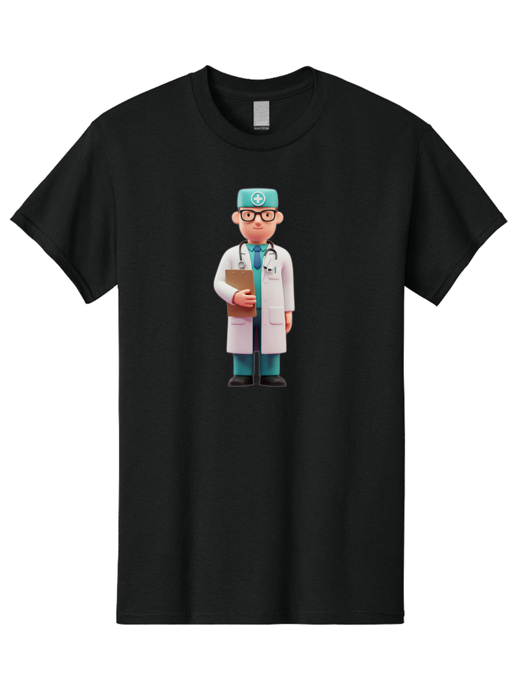 Doctor-Character-4 Men'S Graphic Tee, 100% Cotton, Comfortable Casual Summer Wear, Machine Washable, Cartoon Doctor, Medical Professional, White Coat, Stethoscope, Clipboard, Healthcare Worker, Medical Illustration, 3D Character, Baa471