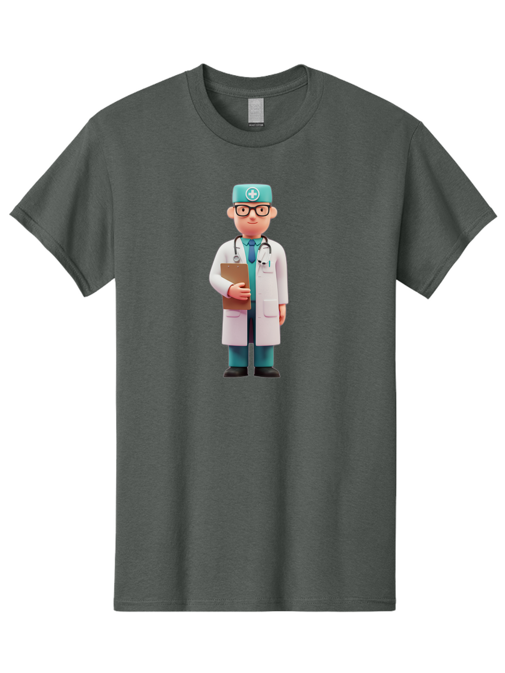 Doctor-Character-4 Men'S Graphic Tee, 100% Cotton, Comfortable Casual Summer Wear, Machine Washable, Cartoon Doctor, Medical Professional, White Coat, Stethoscope, Clipboard, Healthcare Worker, Medical Illustration, 3D Character, Baa471