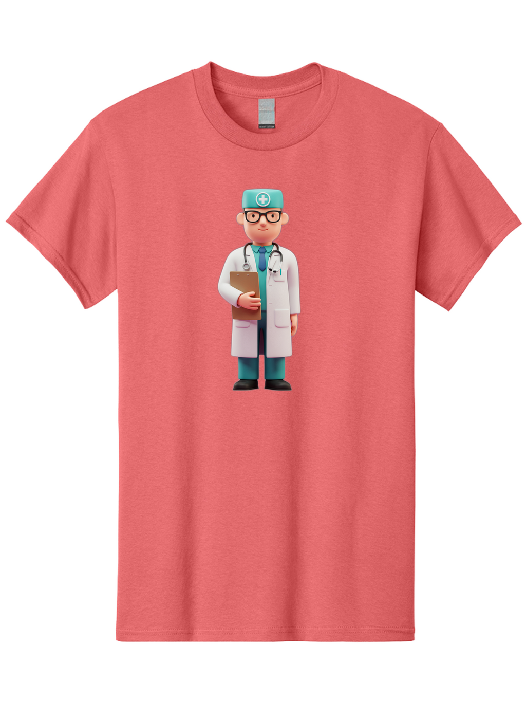 Doctor-Character-4 Men'S Graphic Tee, 100% Cotton, Comfortable Casual Summer Wear, Machine Washable, Cartoon Doctor, Medical Professional, White Coat, Stethoscope, Clipboard, Healthcare Worker, Medical Illustration, 3D Character, Baa471