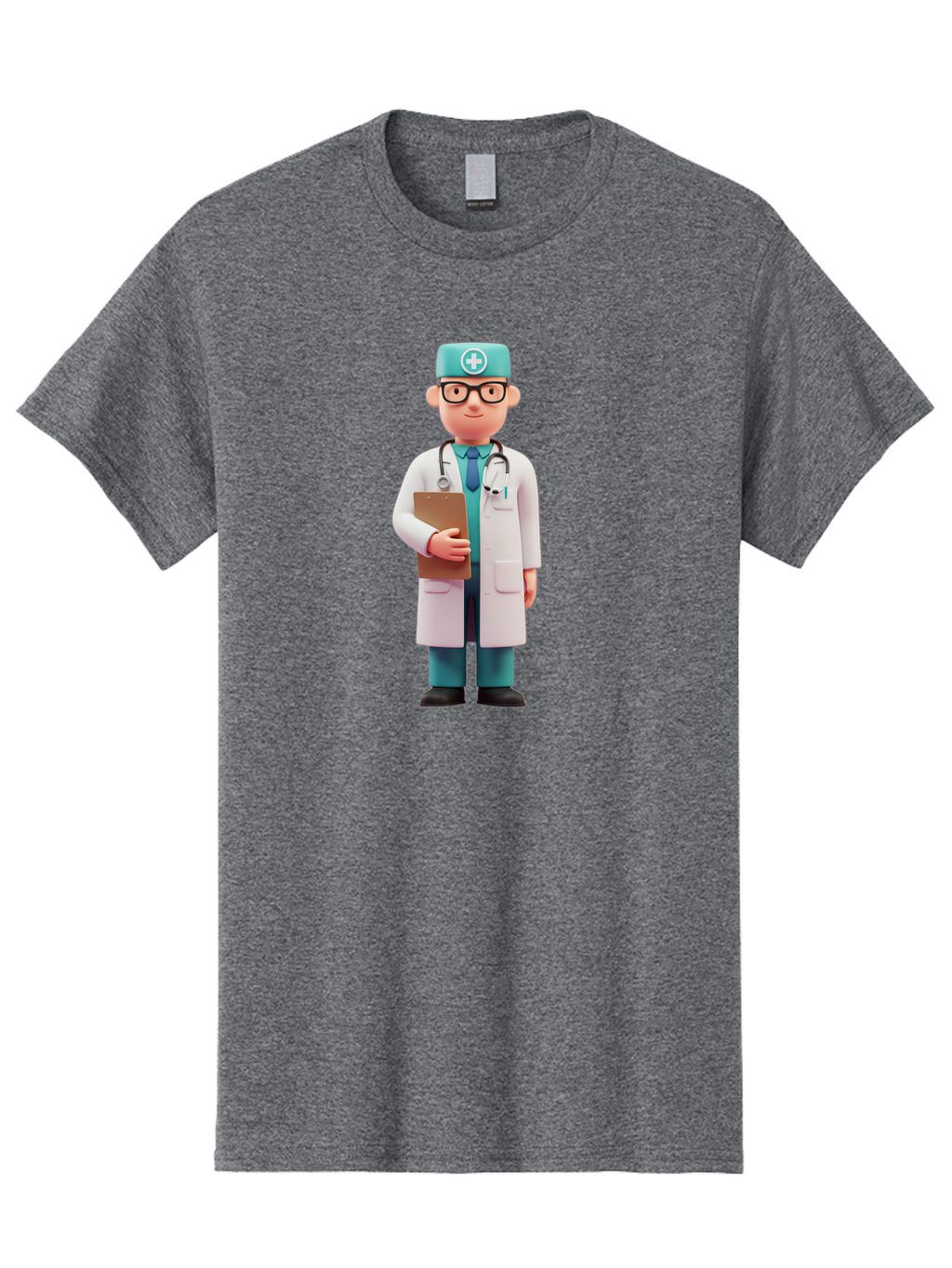 Doctor-Character-4 Men'S Graphic Tee, 100% Cotton, Comfortable Casual Summer Wear, Machine Washable, Cartoon Doctor, Medical Professional, White Coat, Stethoscope, Clipboard, Healthcare Worker, Medical Illustration, 3D Character, Baa471