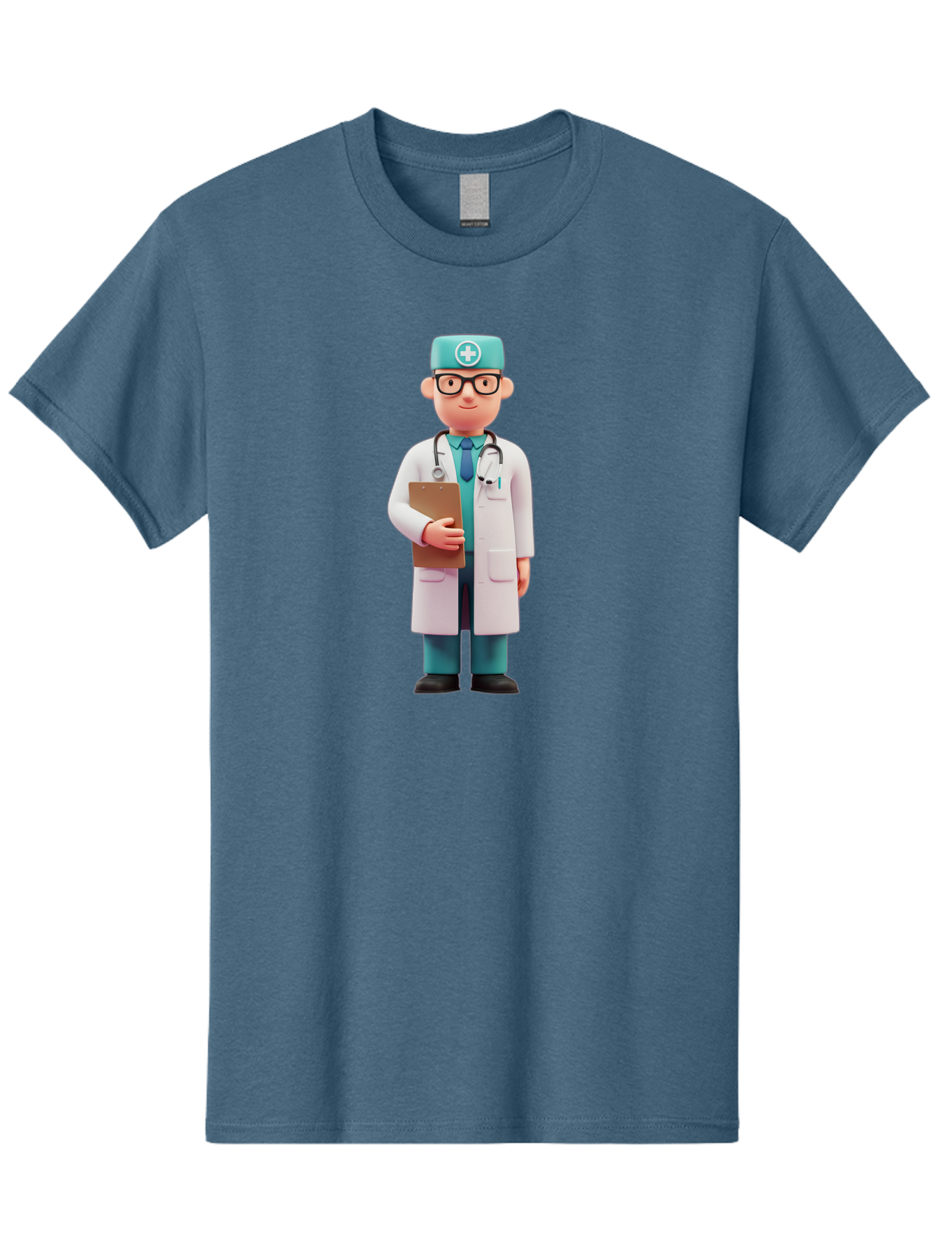 Doctor-Character-4 Men'S Graphic Tee, 100% Cotton, Comfortable Casual Summer Wear, Machine Washable, Cartoon Doctor, Medical Professional, White Coat, Stethoscope, Clipboard, Healthcare Worker, Medical Illustration, 3D Character, Baa471