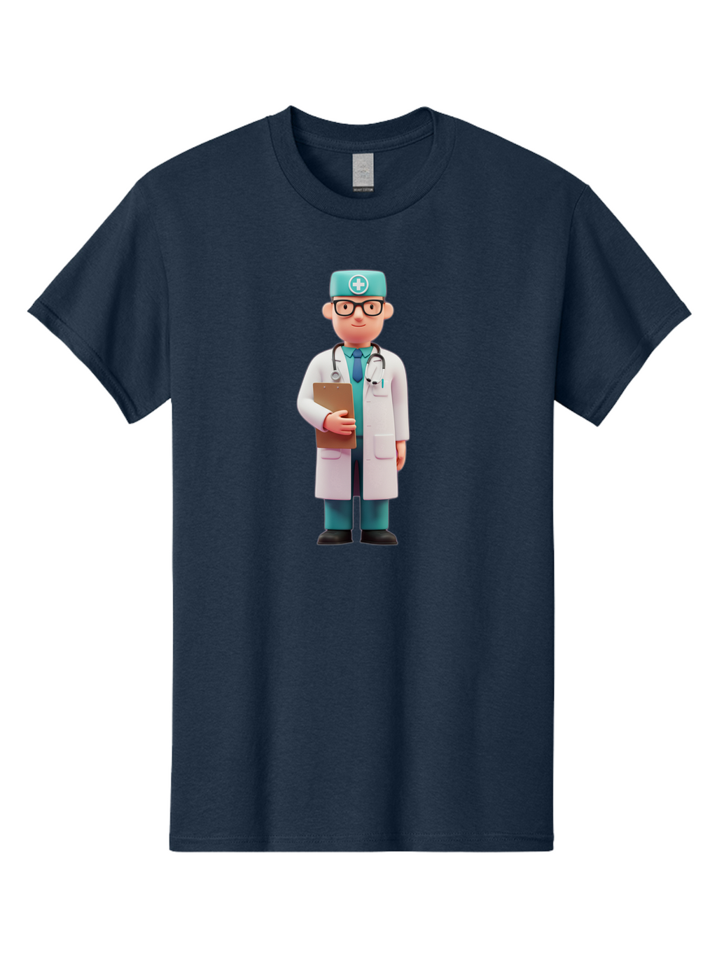 Doctor-Character-4 Men'S Graphic Tee, 100% Cotton, Comfortable Casual Summer Wear, Machine Washable, Cartoon Doctor, Medical Professional, White Coat, Stethoscope, Clipboard, Healthcare Worker, Medical Illustration, 3D Character, Baa471