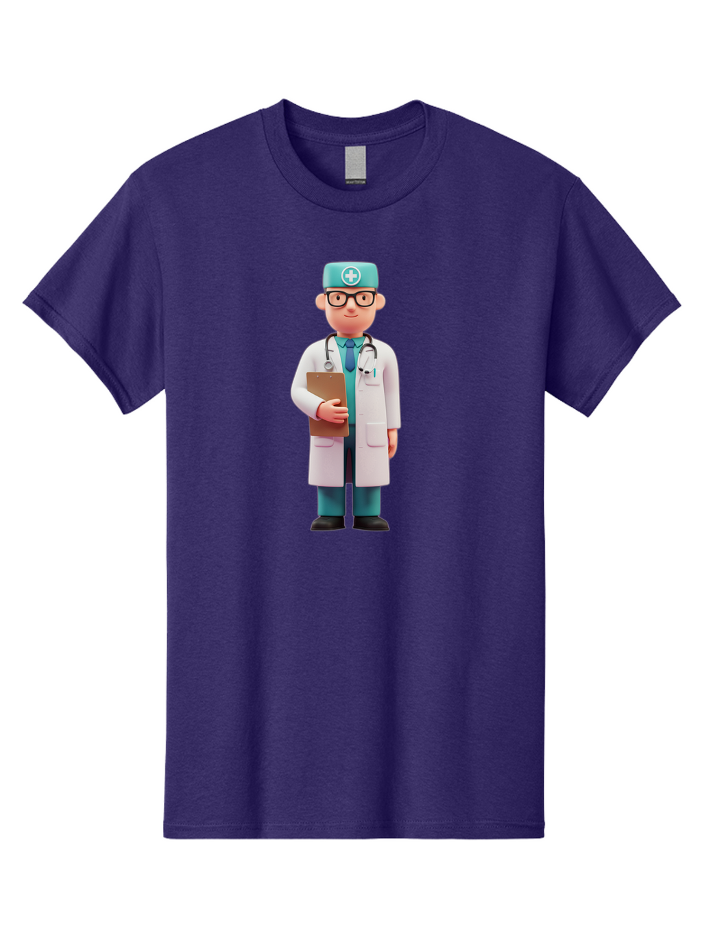 Doctor-Character-4 Men'S Graphic Tee, 100% Cotton, Comfortable Casual Summer Wear, Machine Washable, Cartoon Doctor, Medical Professional, White Coat, Stethoscope, Clipboard, Healthcare Worker, Medical Illustration, 3D Character, Baa471