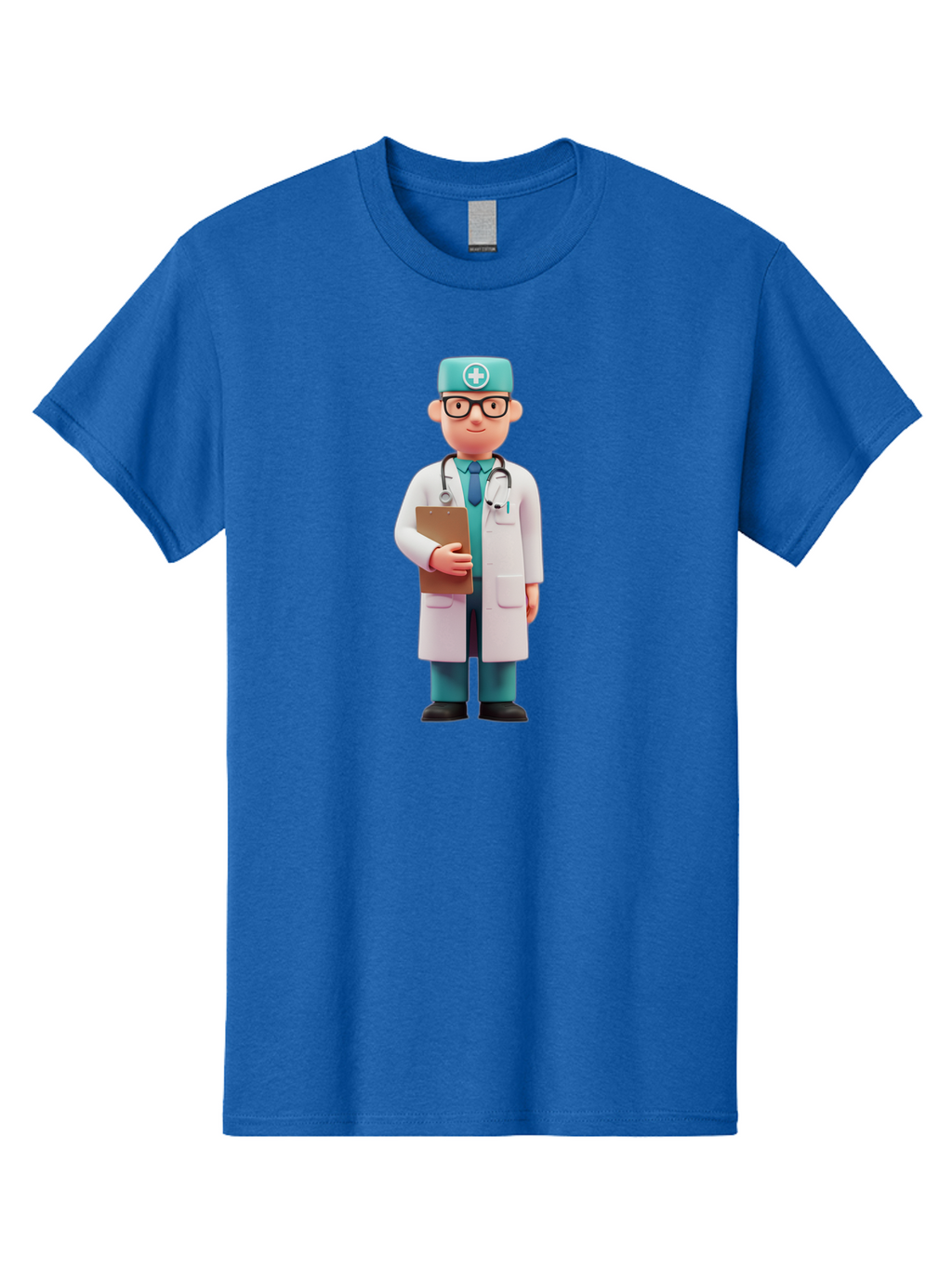 Doctor-Character-4 Men'S Graphic Tee, 100% Cotton, Comfortable Casual Summer Wear, Machine Washable, Cartoon Doctor, Medical Professional, White Coat, Stethoscope, Clipboard, Healthcare Worker, Medical Illustration, 3D Character, Baa471