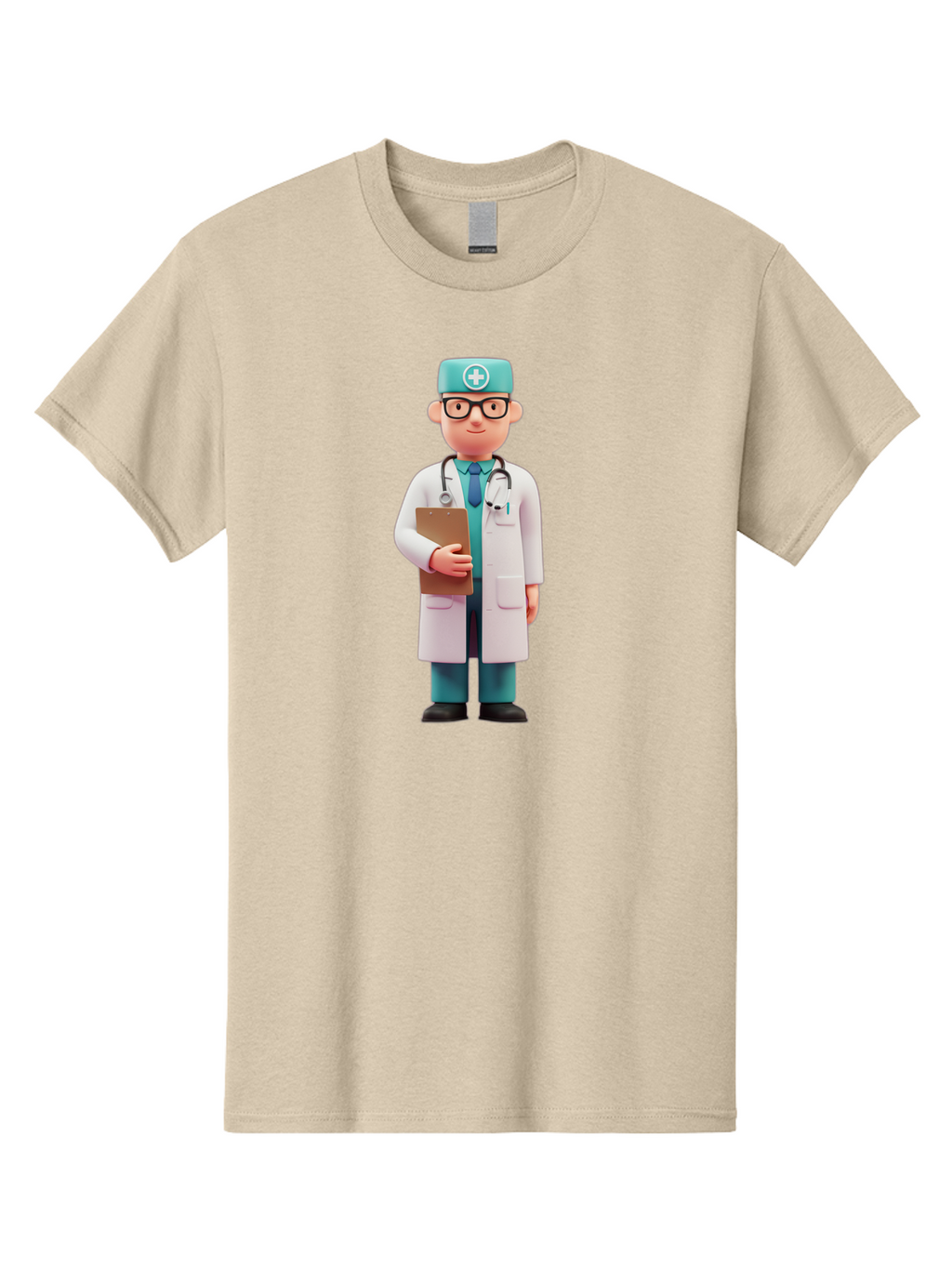 Doctor-Character-4 Men'S Graphic Tee, 100% Cotton, Comfortable Casual Summer Wear, Machine Washable, Cartoon Doctor, Medical Professional, White Coat, Stethoscope, Clipboard, Healthcare Worker, Medical Illustration, 3D Character, Baa471