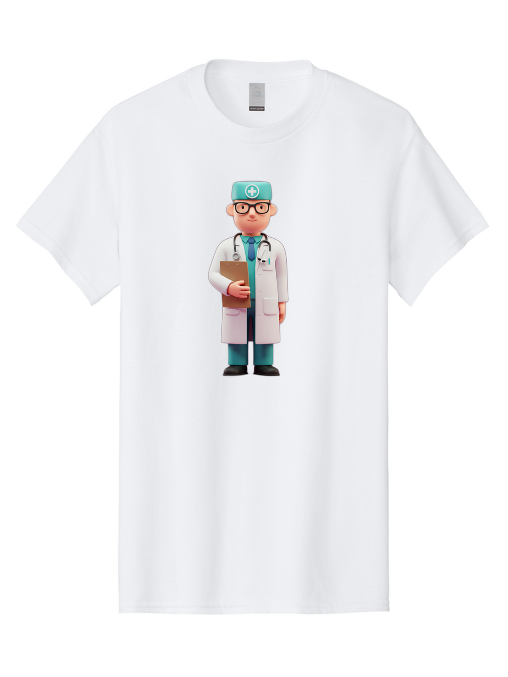 Doctor-Character-4 Men'S Graphic Tee, 100% Cotton, Comfortable Casual Summer Wear, Machine Washable, Cartoon Doctor, Medical Professional, White Coat, Stethoscope, Clipboard, Healthcare Worker, Medical Illustration, 3D Character, Baa471