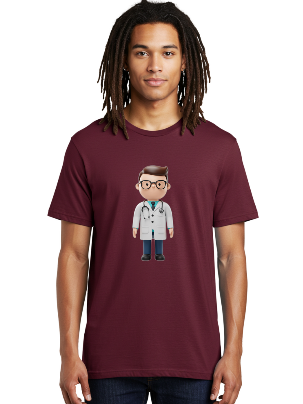 Doctor-Character Men'S Graphic Tee, 100% Cotton, Comfortable Casual Summer Wear, Machine Washable, Cartoon Doctor, Male Physician, Medical Professional, Doctor Character, Stethoscope Around Neck, White Lab Coat, Medical Attire, Baa472