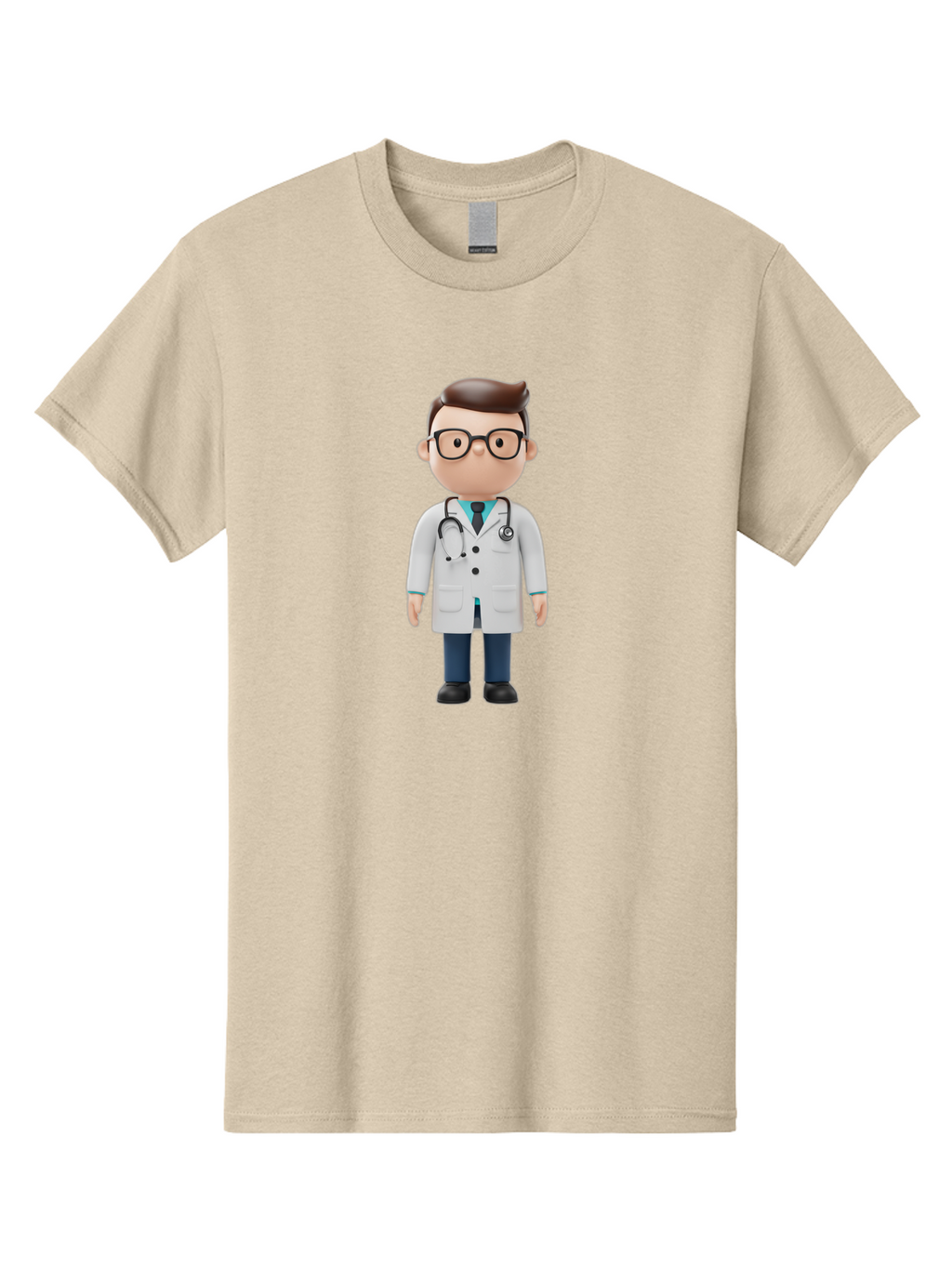 Doctor-Character Men'S Graphic Tee, 100% Cotton, Comfortable Casual Summer Wear, Machine Washable, Cartoon Doctor, Male Physician, Medical Professional, Doctor Character, Stethoscope Around Neck, White Lab Coat, Medical Attire, Baa472