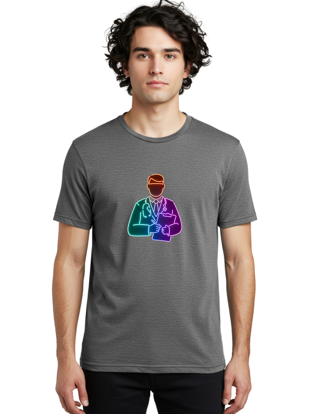 Doctor-Illustration Men'S Graphic Tee, 100% Cotton, Comfortable Casual Summer Wear, Machine Washable, Doctor With Stethoscope, Medical Professional, Healthcare Worker, Clipboard, Medical Notes, Writing, Doctor'S Badge, Medical Attire Baa474