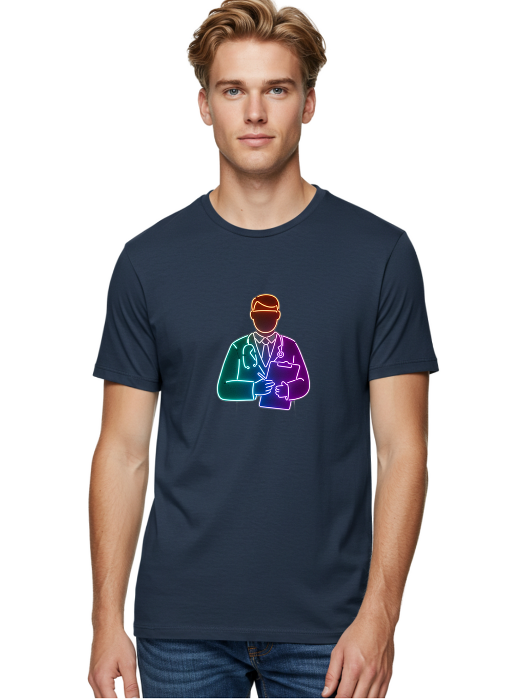 Doctor-Illustration Men'S Graphic Tee, 100% Cotton, Comfortable Casual Summer Wear, Machine Washable, Doctor With Stethoscope, Medical Professional, Healthcare Worker, Clipboard, Medical Notes, Writing, Doctor'S Badge, Medical Attire Baa474