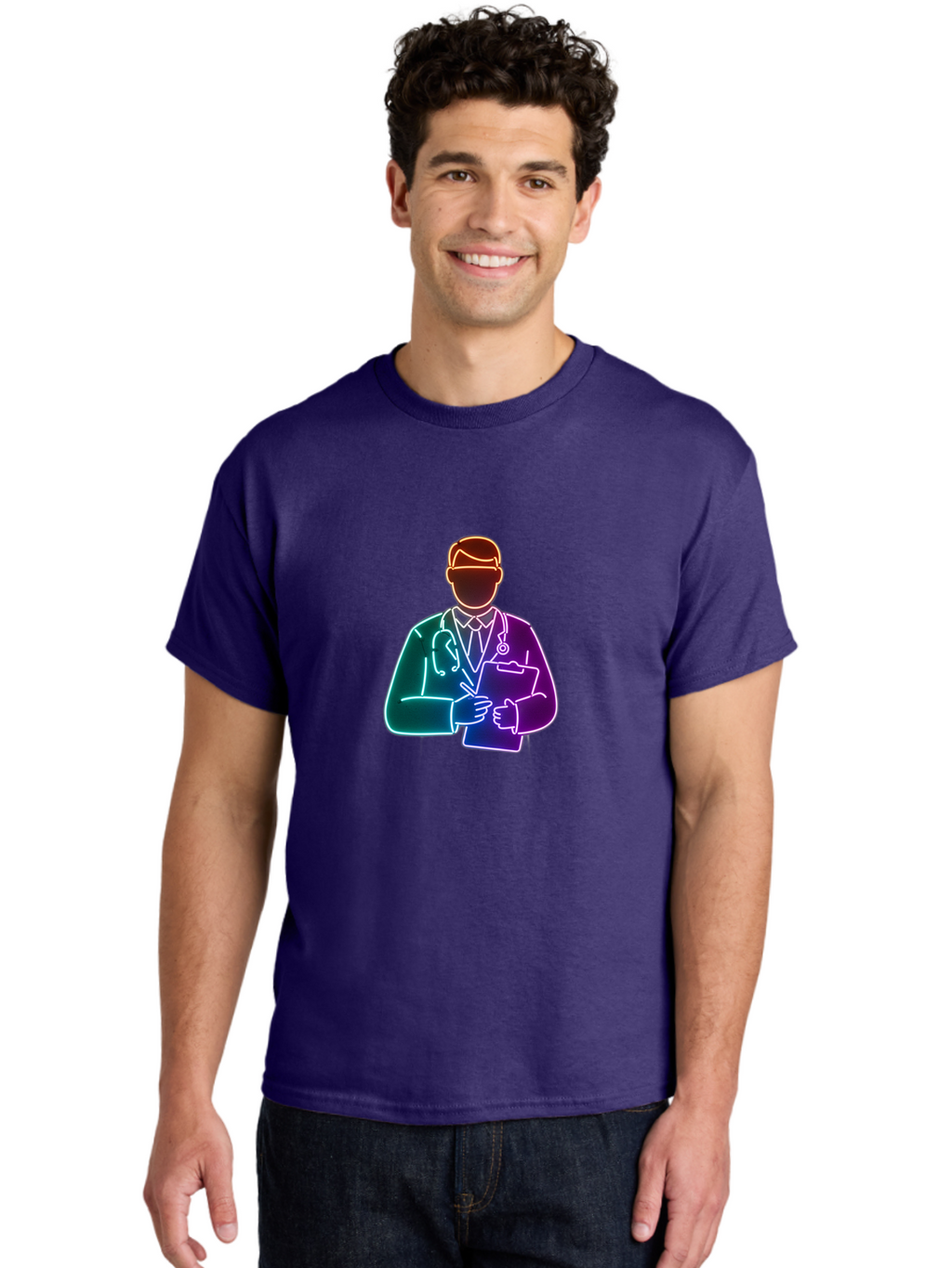 Doctor-Illustration Men'S Graphic Tee, 100% Cotton, Comfortable Casual Summer Wear, Machine Washable, Doctor With Stethoscope, Medical Professional, Healthcare Worker, Clipboard, Medical Notes, Writing, Doctor'S Badge, Medical Attire Baa474