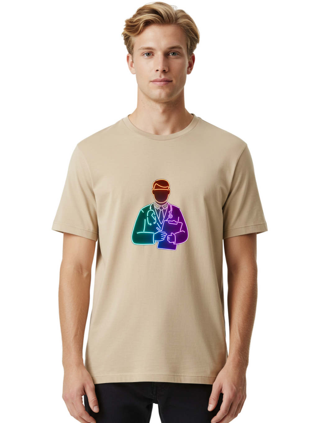 Doctor-Illustration Men'S Graphic Tee, 100% Cotton, Comfortable Casual Summer Wear, Machine Washable, Doctor With Stethoscope, Medical Professional, Healthcare Worker, Clipboard, Medical Notes, Writing, Doctor'S Badge, Medical Attire Baa474