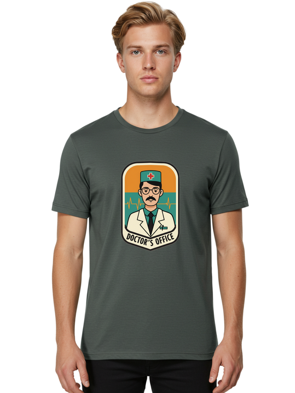 Doctor-S-Office Men'S Graphic Tee, 100% Cotton, Comfortable Casual Summer Wear, Machine Washable, Male Doctor, Medical Professional, Doctor'S Office, Healthcare Services, Medical Checkup, Health Monitoring, Ecg Reading, Medical Staff, Baa482