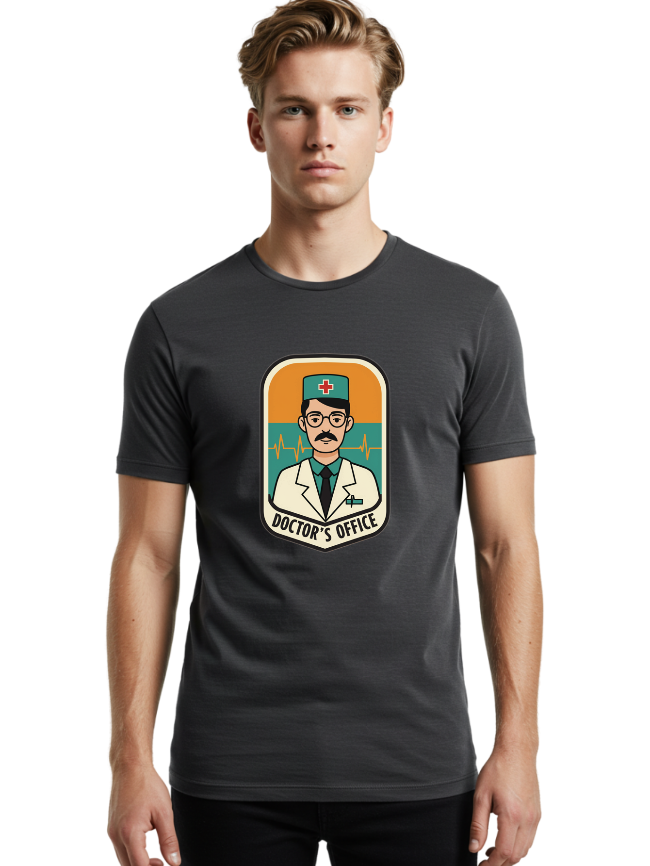 Doctor-S-Office Men'S Graphic Tee, 100% Cotton, Comfortable Casual Summer Wear, Machine Washable, Male Doctor, Medical Professional, Doctor'S Office, Healthcare Services, Medical Checkup, Health Monitoring, Ecg Reading, Medical Staff, Baa482