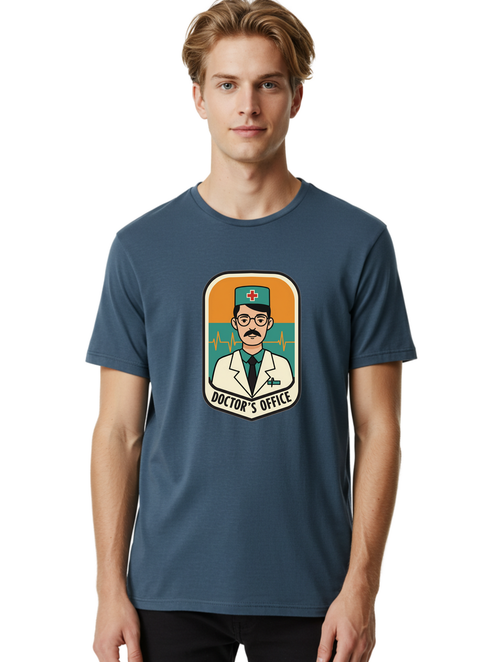 Doctor-S-Office Men'S Graphic Tee, 100% Cotton, Comfortable Casual Summer Wear, Machine Washable, Male Doctor, Medical Professional, Doctor'S Office, Healthcare Services, Medical Checkup, Health Monitoring, Ecg Reading, Medical Staff, Baa482