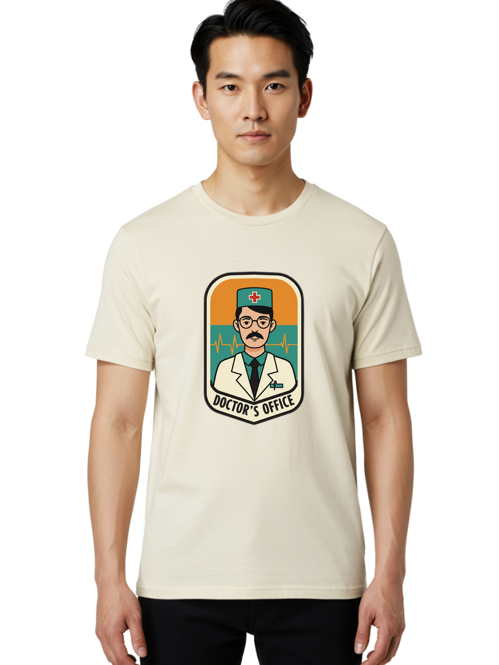 Doctor-S-Office Men'S Graphic Tee, 100% Cotton, Comfortable Casual Summer Wear, Machine Washable, Male Doctor, Medical Professional, Doctor'S Office, Healthcare Services, Medical Checkup, Health Monitoring, Ecg Reading, Medical Staff, Baa482
