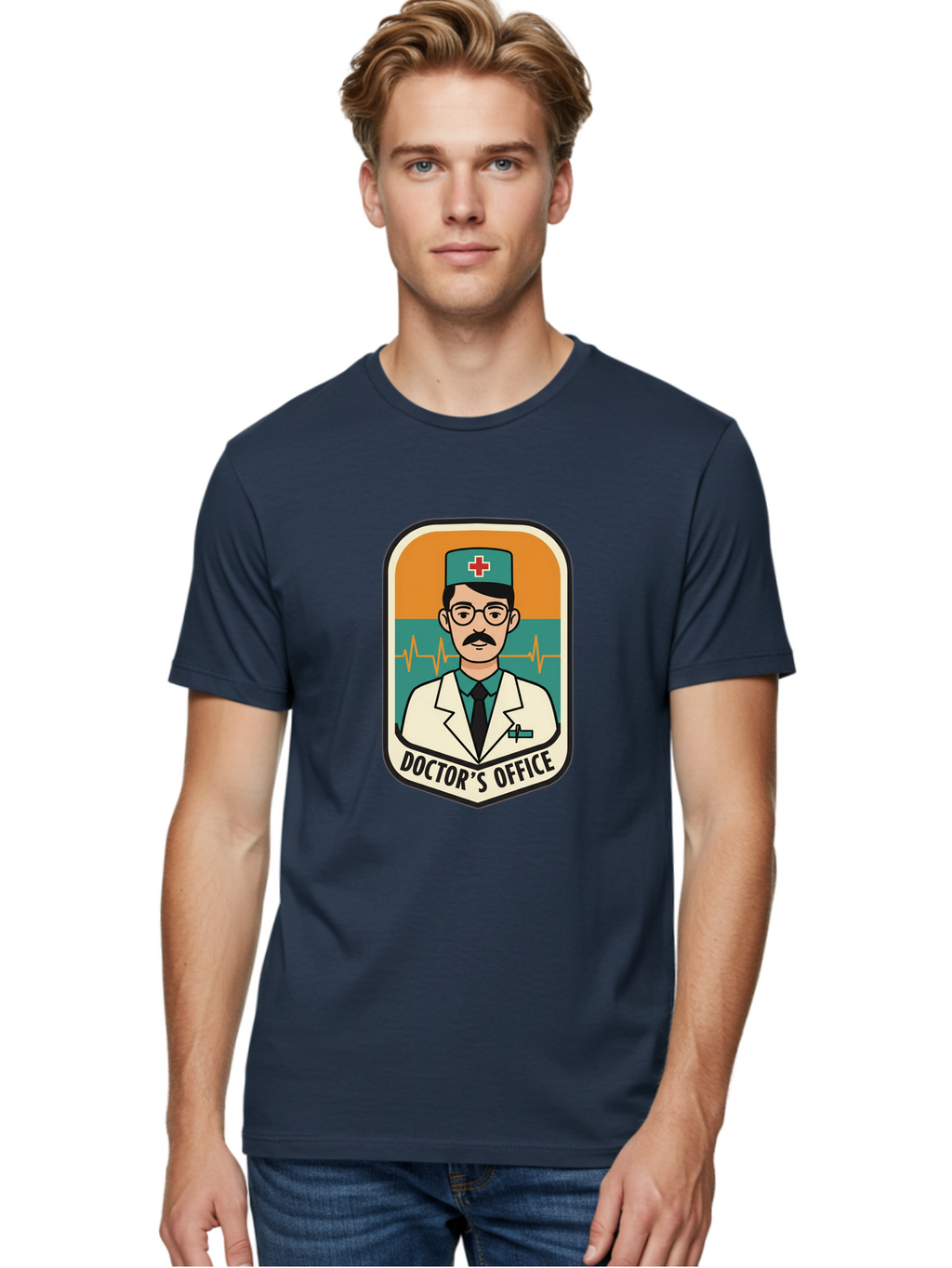 Doctor-S-Office Men'S Graphic Tee, 100% Cotton, Comfortable Casual Summer Wear, Machine Washable, Male Doctor, Medical Professional, Doctor'S Office, Healthcare Services, Medical Checkup, Health Monitoring, Ecg Reading, Medical Staff, Baa482