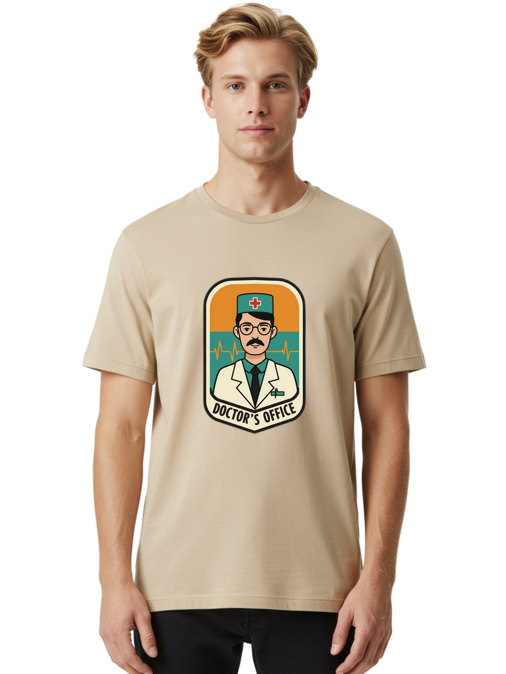 Doctor-S-Office Men'S Graphic Tee, 100% Cotton, Comfortable Casual Summer Wear, Machine Washable, Male Doctor, Medical Professional, Doctor'S Office, Healthcare Services, Medical Checkup, Health Monitoring, Ecg Reading, Medical Staff, Baa482