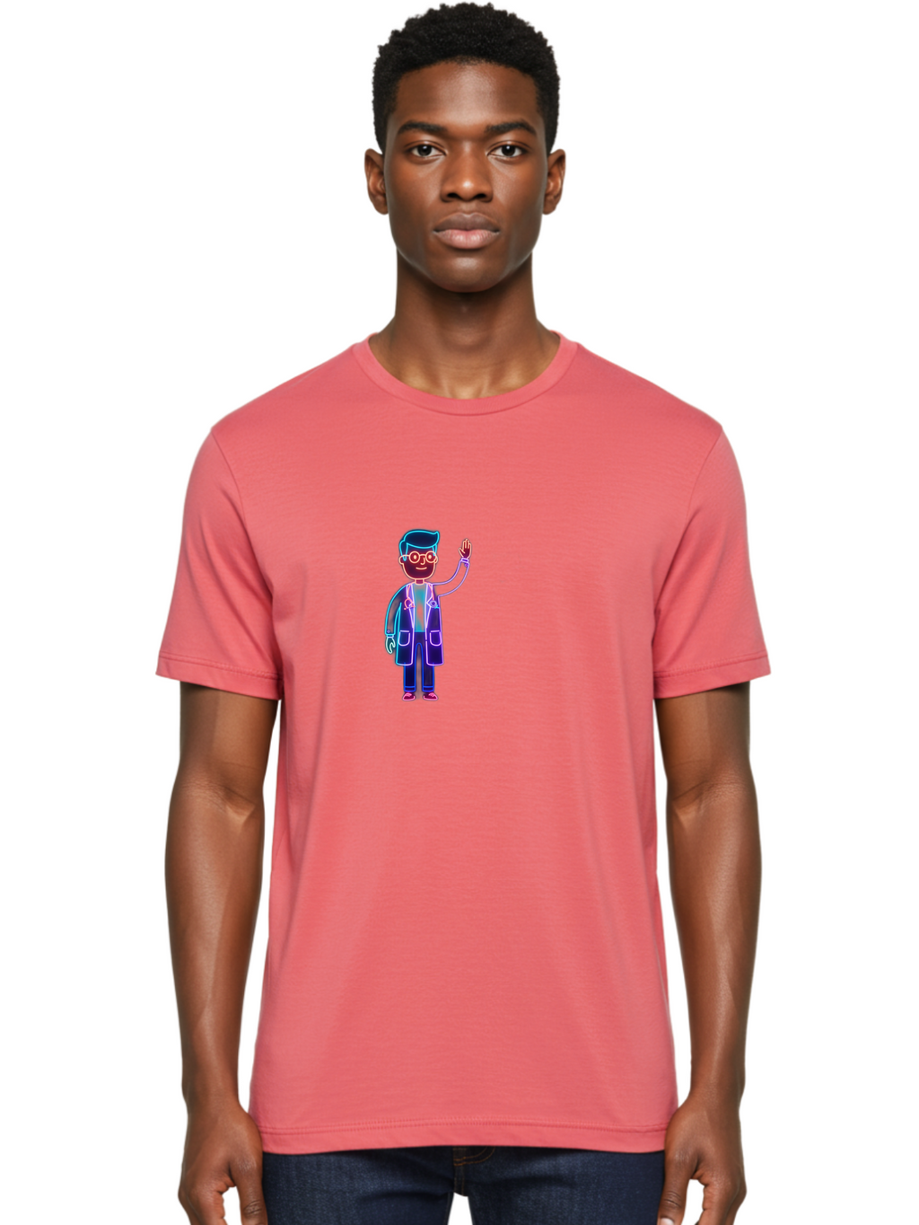 Doctor-Wave Men'S Graphic Tee, 100% Cotton, Comfortable Casual Summer Wear, Machine Washable, Cartoon Doctor, Medical Professional, Waving Gesture, Stethoscope, White Coat, Friendly Demeanor, Healthcare Worker, Medical Illustration, Baa483