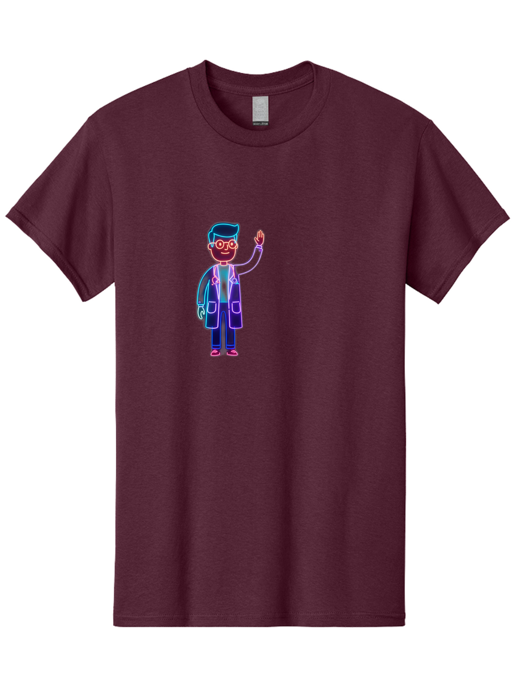 Doctor-Wave Men'S Graphic Tee, 100% Cotton, Comfortable Casual Summer Wear, Machine Washable, Cartoon Doctor, Medical Professional, Waving Gesture, Stethoscope, White Coat, Friendly Demeanor, Healthcare Worker, Medical Illustration, Baa483