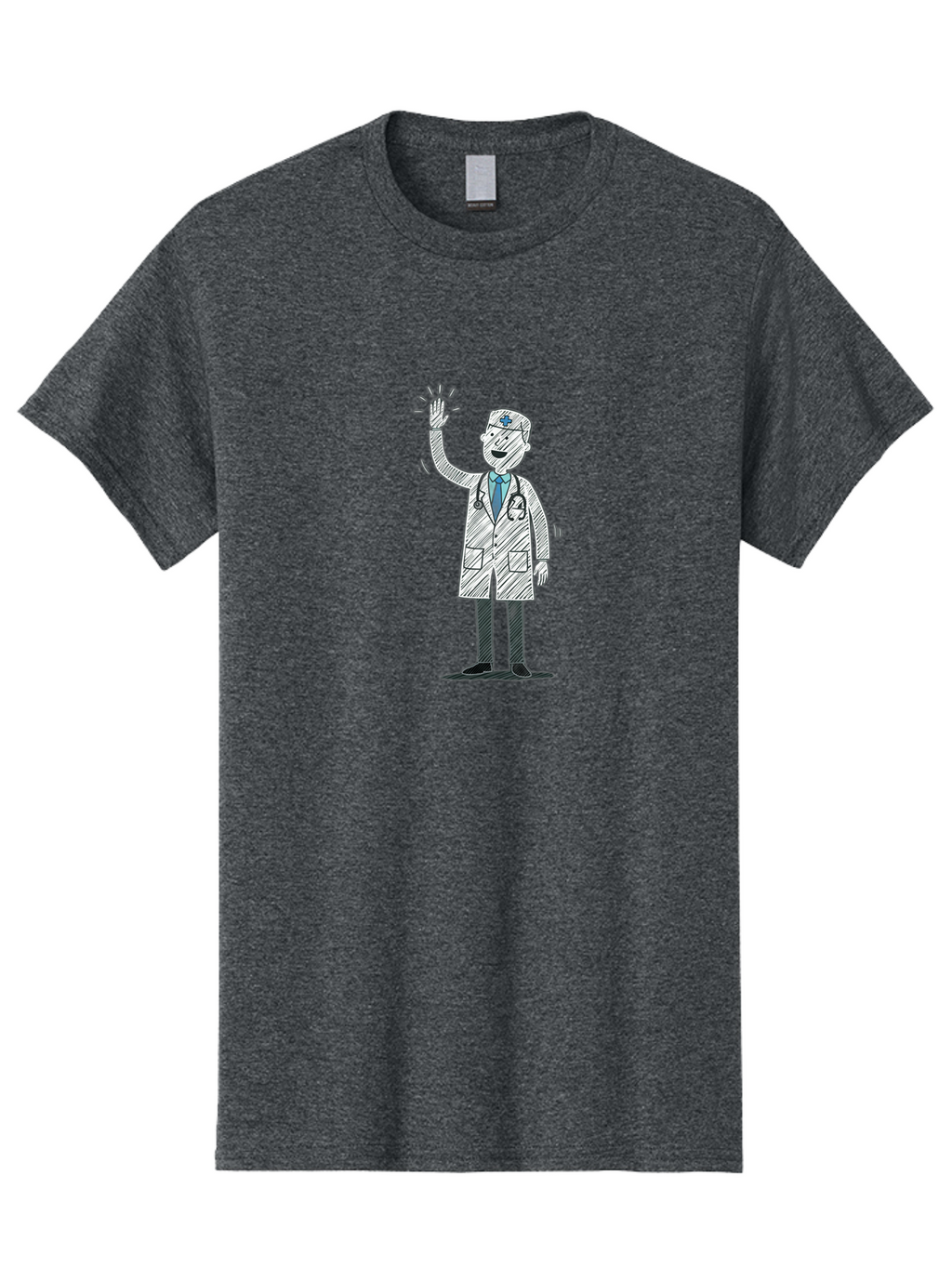 Doctor-Waving Men'S Graphic Tee, 100% Cotton, Comfortable Casual Summer Wear, Machine Washable, Doctor Waving, Medical Professional, Stethoscope, Friendly Greeting, Healthcare Worker, Cartoon Illustration, Waving Hand Baa488