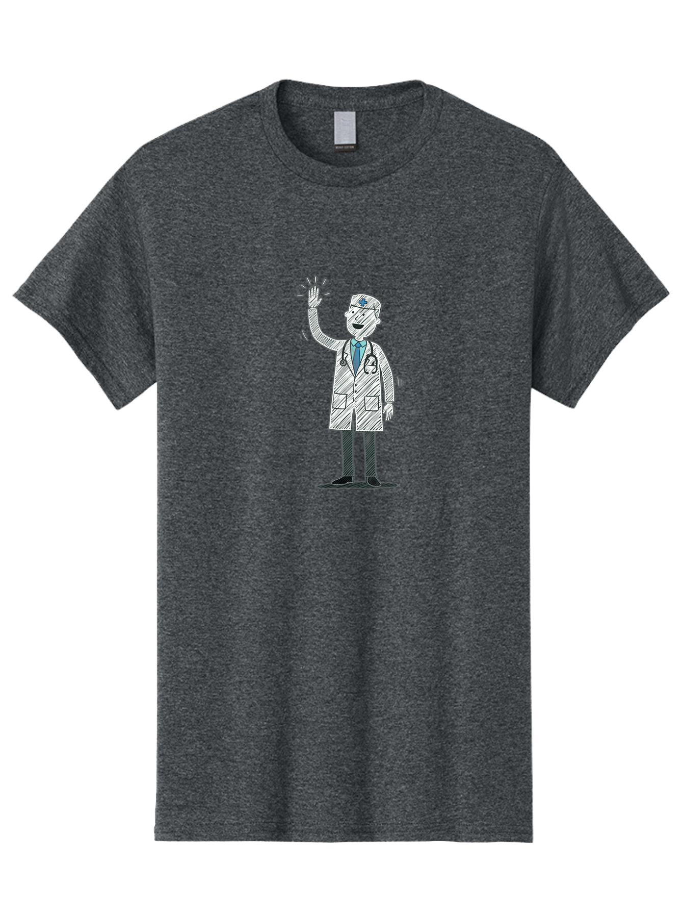 Doctor-Waving Men'S Graphic Tee, 100% Cotton, Comfortable Casual Summer Wear, Machine Washable, Doctor Waving, Medical Professional, Stethoscope, Friendly Greeting, Healthcare Worker, Cartoon Illustration, Waving Hand Baa488