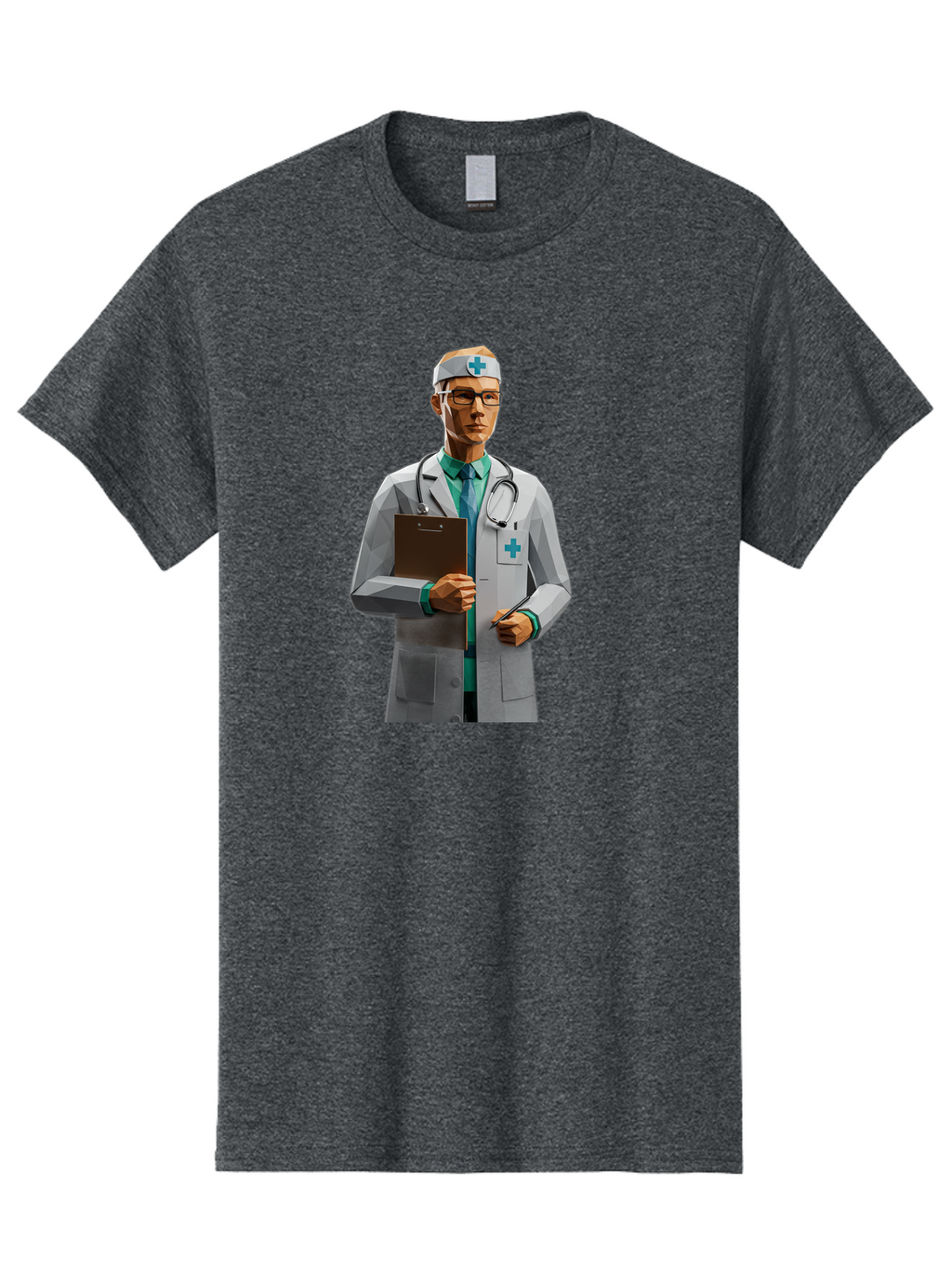 Doctor-With-Clipboard Men'S Graphic Tee, 100% Cotton, Comfortable Casual Summer Wear, Machine Washable, Male Doctor, White Lab Coat, Blue Cross, Stethoscope, Clipboard, Medical Professional, Healthcare Worker, Glasses, Serious Expression, Baa489