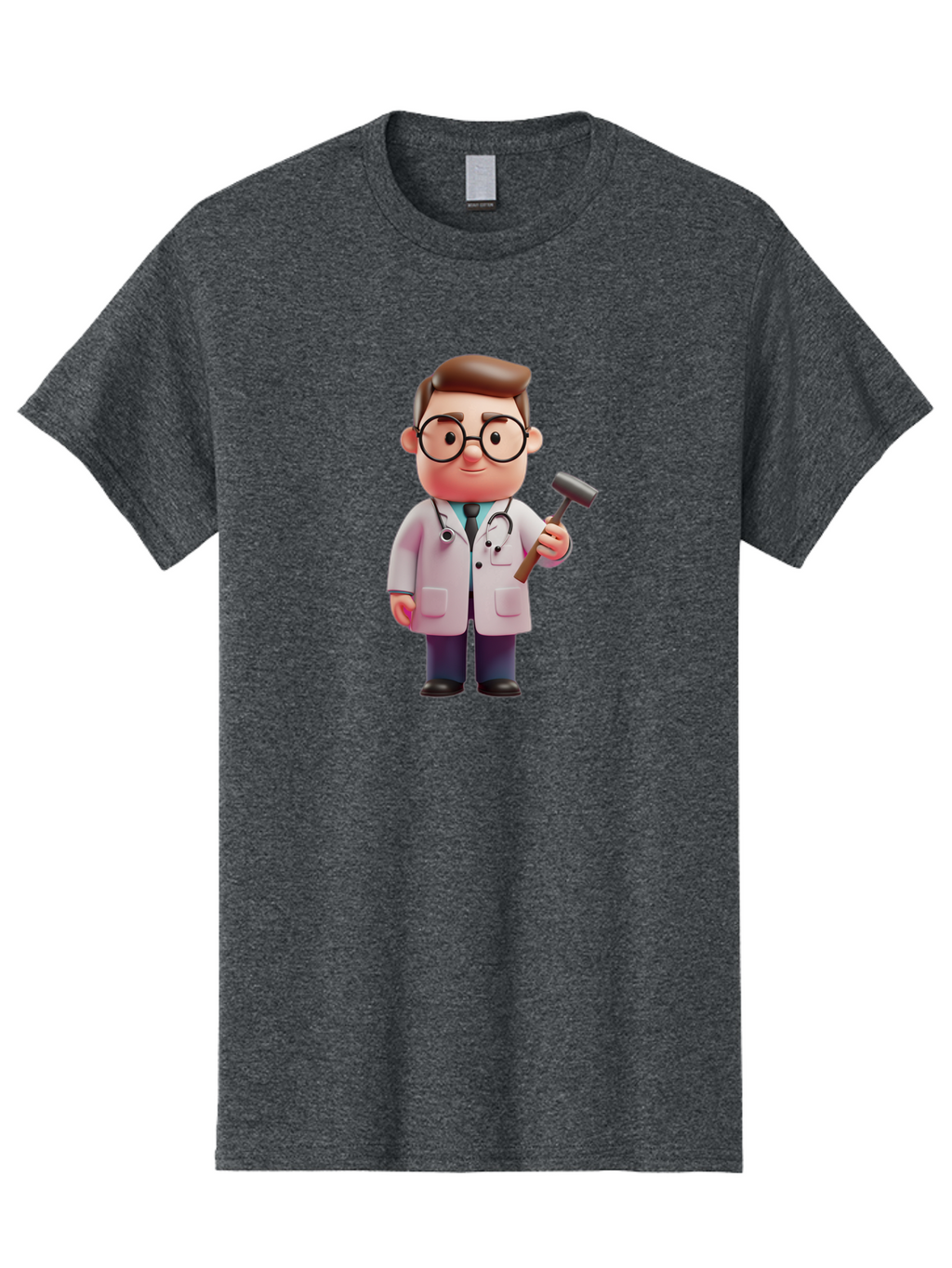 Doctor-With-Reflex-Hammer Men'S Graphic Tee, 100% Cotton, Comfortable Casual Summer Wear, Machine Washable, Cartoon Doctor, Reflex Hammer, Medical Professional, 3D Character, Healthcare, Medical Tools, Stethoscope, Medical Examination Baa490