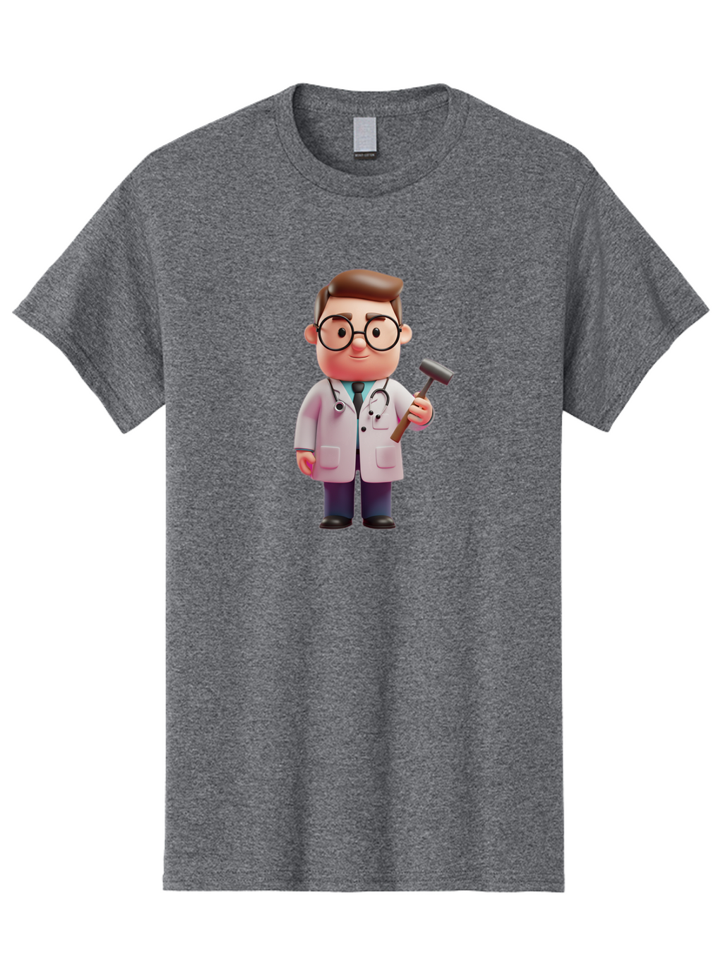Doctor-With-Reflex-Hammer Men'S Graphic Tee, 100% Cotton, Comfortable Casual Summer Wear, Machine Washable, Cartoon Doctor, Reflex Hammer, Medical Professional, 3D Character, Healthcare, Medical Tools, Stethoscope, Medical Examination Baa490